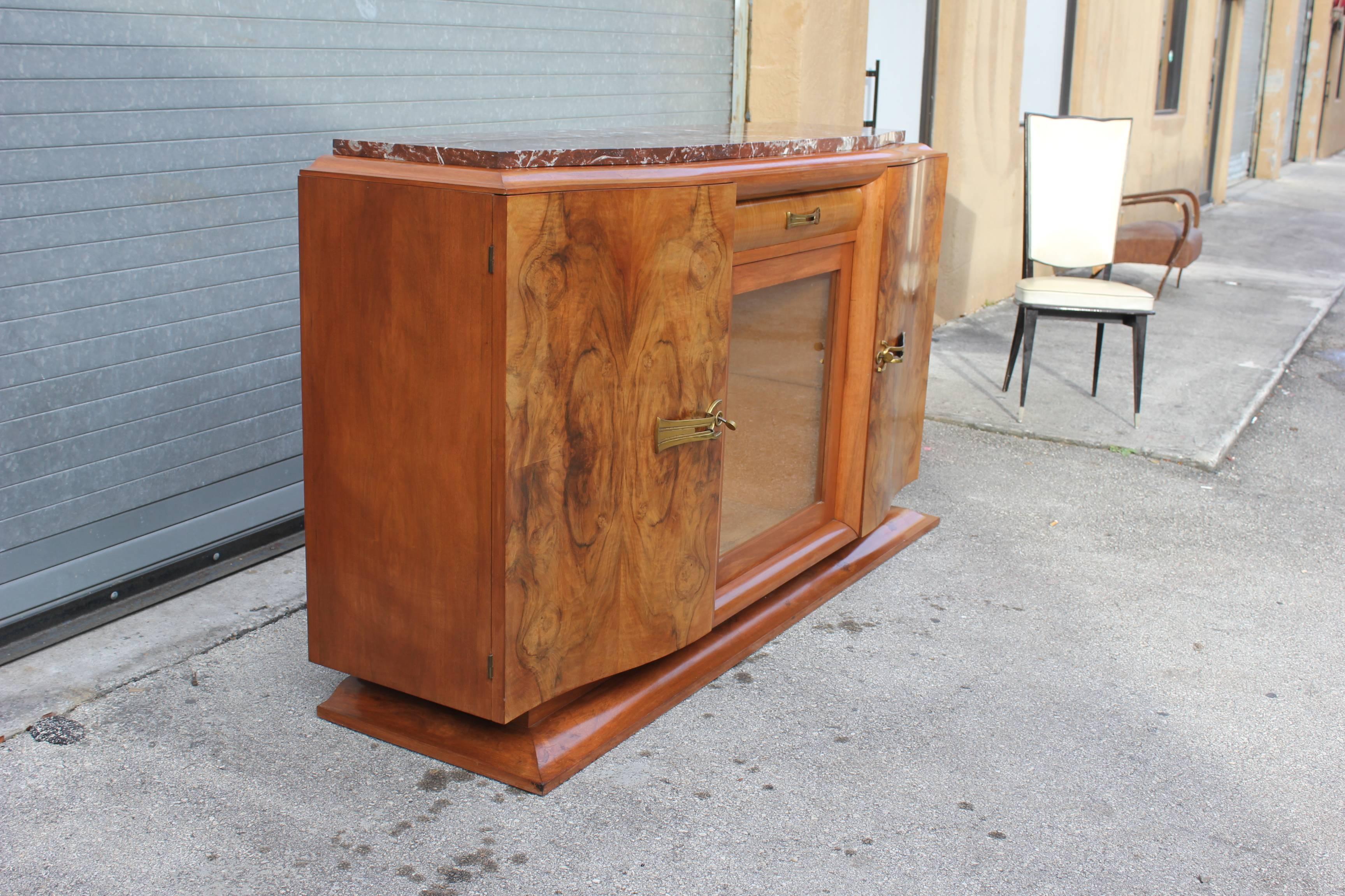  French Art Deco Sideboard or Buffet Exotic Walnut with Marble Top, circa 1930s In Excellent Condition In Hialeah, FL