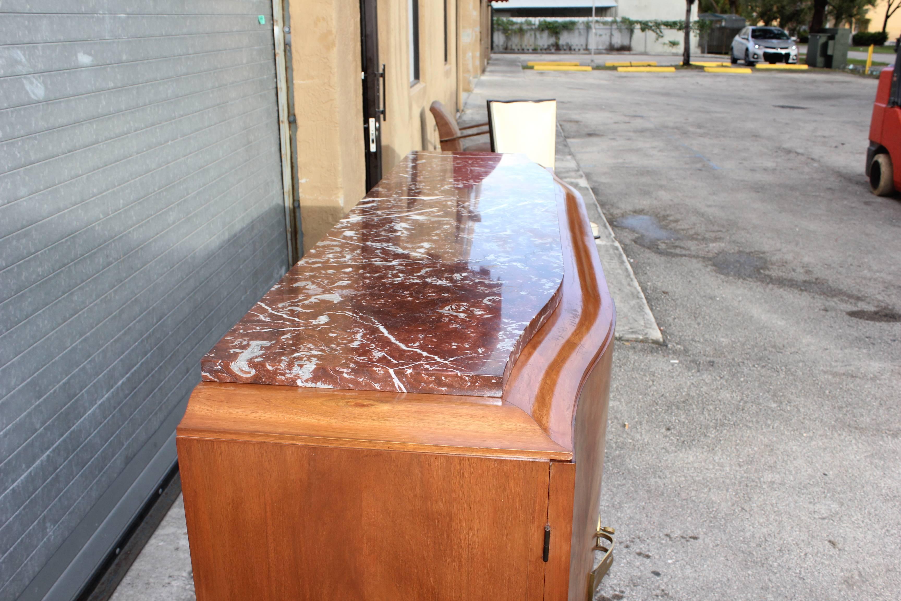 Mid-20th Century  French Art Deco Sideboard or Buffet Exotic Walnut with Marble Top, circa 1930s