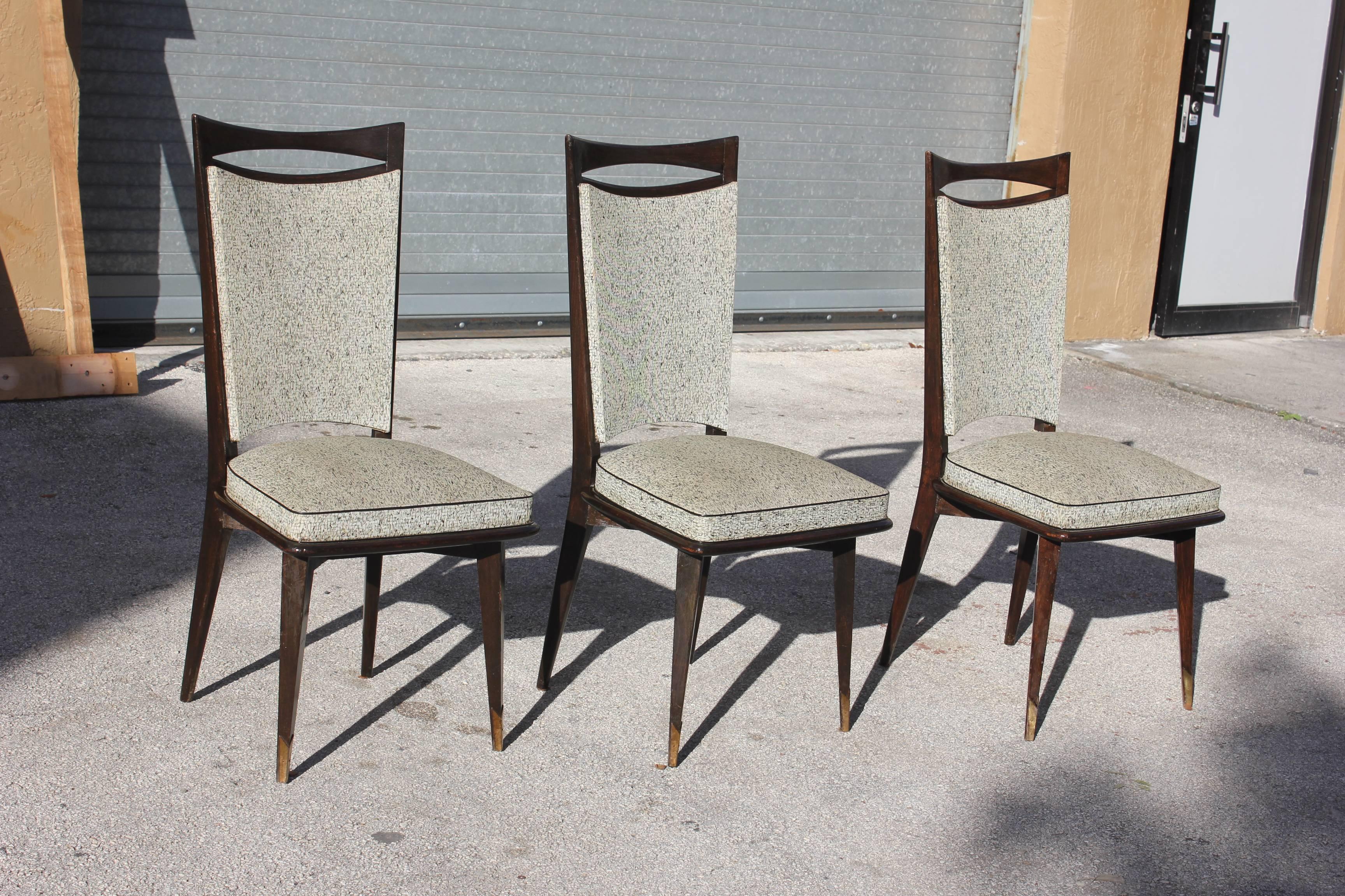 Spectacular suite of 12 dining chairs Art Deco/art modern solid mahogany frame, circa 1940s from France Bordeaux, Reupholstery recommended.