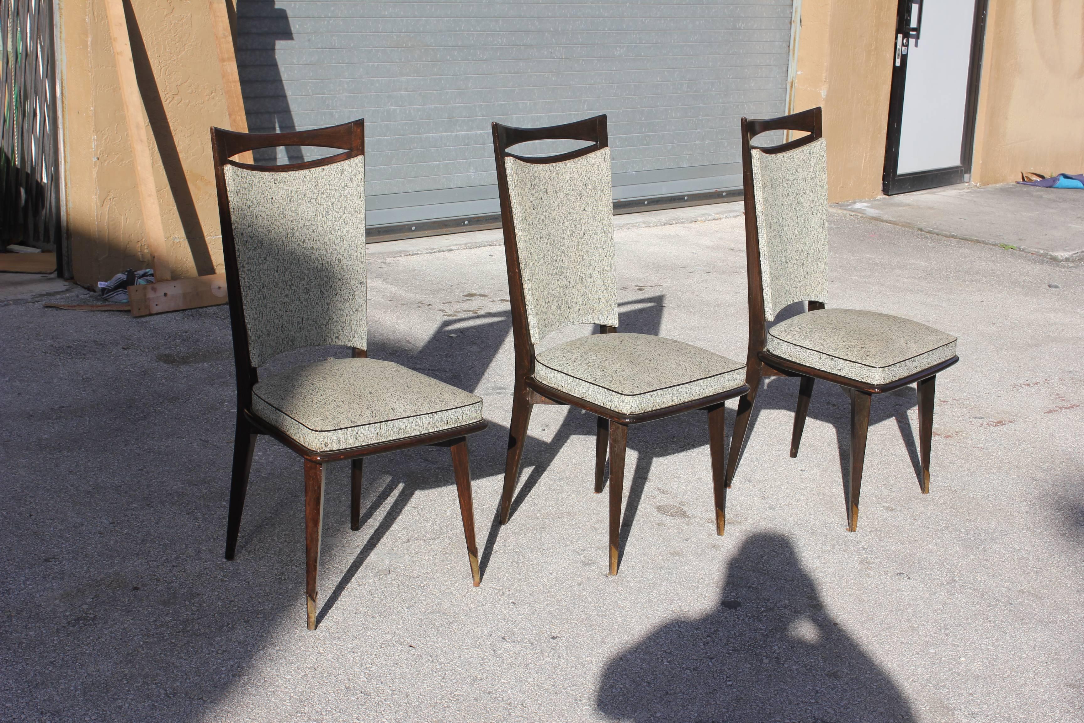 Set of 12 French Art Deco/Art Modern Dining Chairs Solid Mahogany, circa 1940 In Good Condition In Hialeah, FL