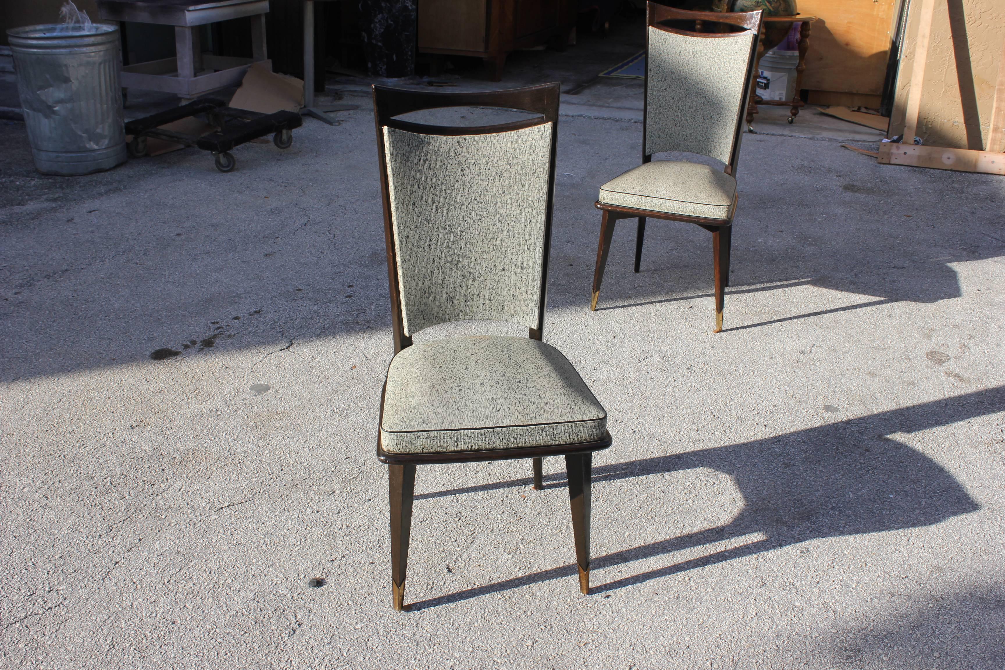 Mid-20th Century Set of 12 French Art Deco/Art Modern Dining Chairs Solid Mahogany, circa 1940