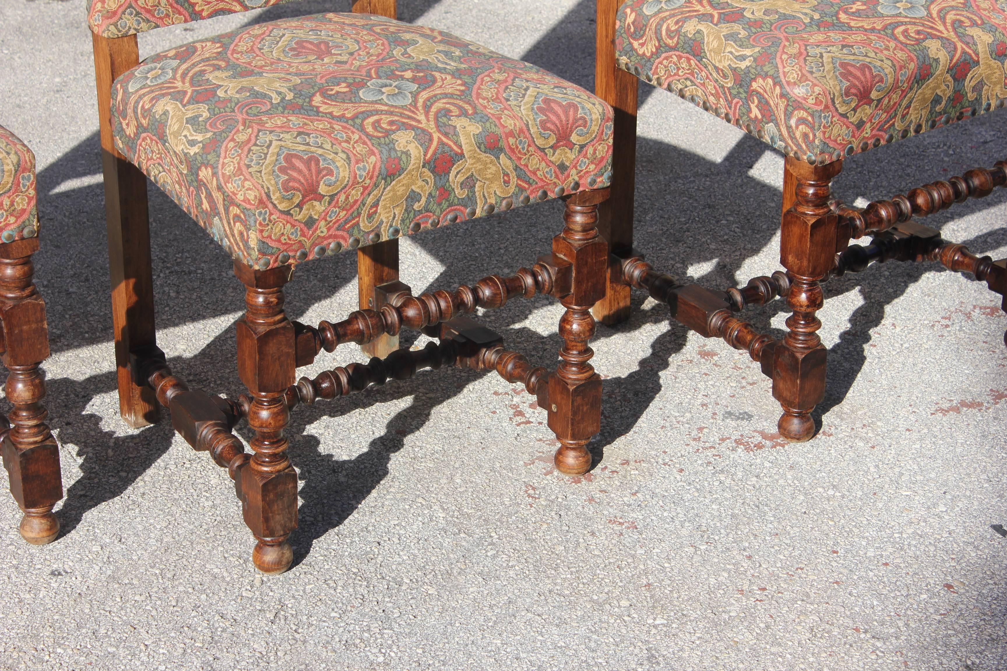 French Beautiful Set of Six Louis XIII Style Dining Chairs, Solid Walnut, circa 1880