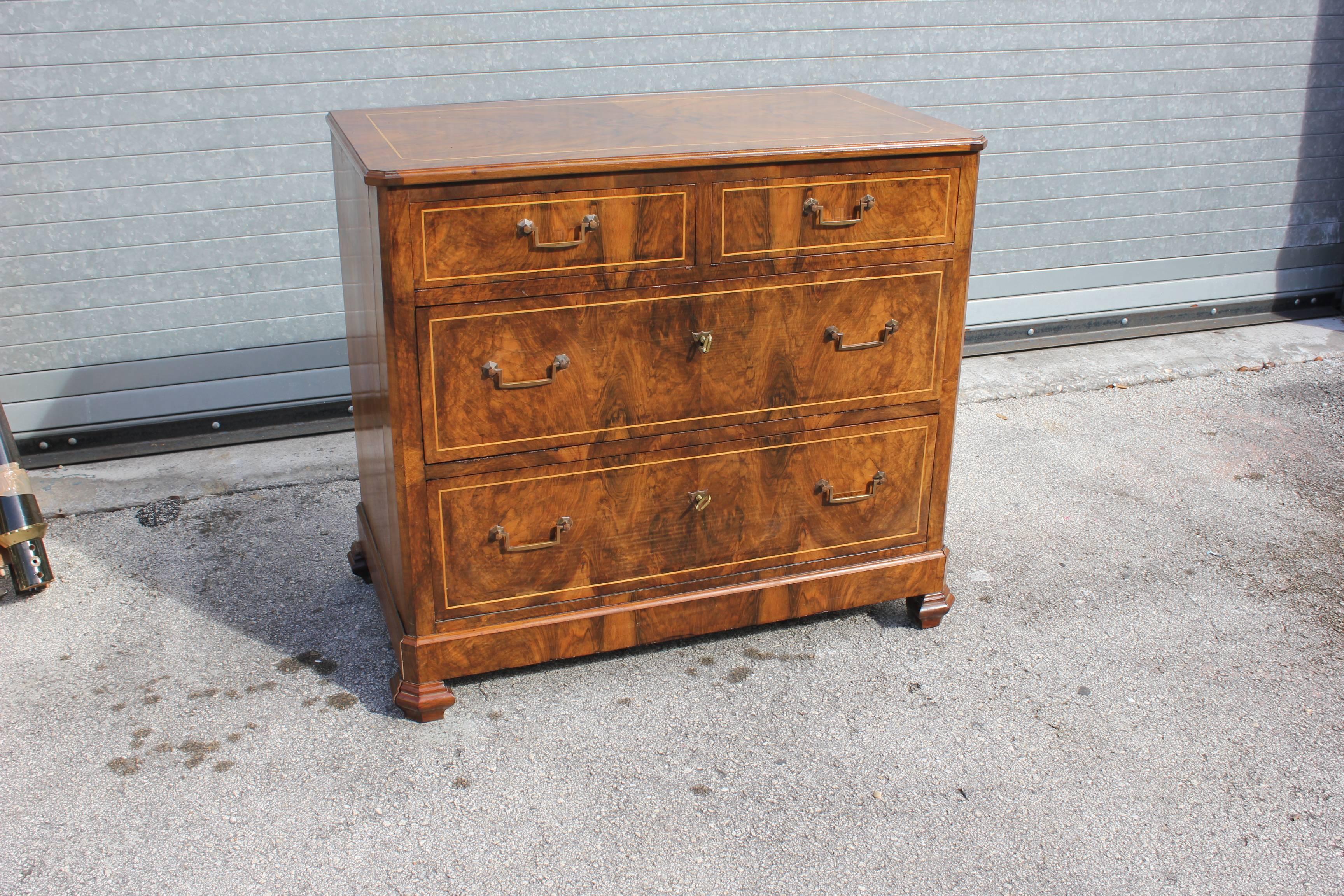 Bronze French Louis Philippe Burl Walnut Bookmatched Commode, Dresser or Chest