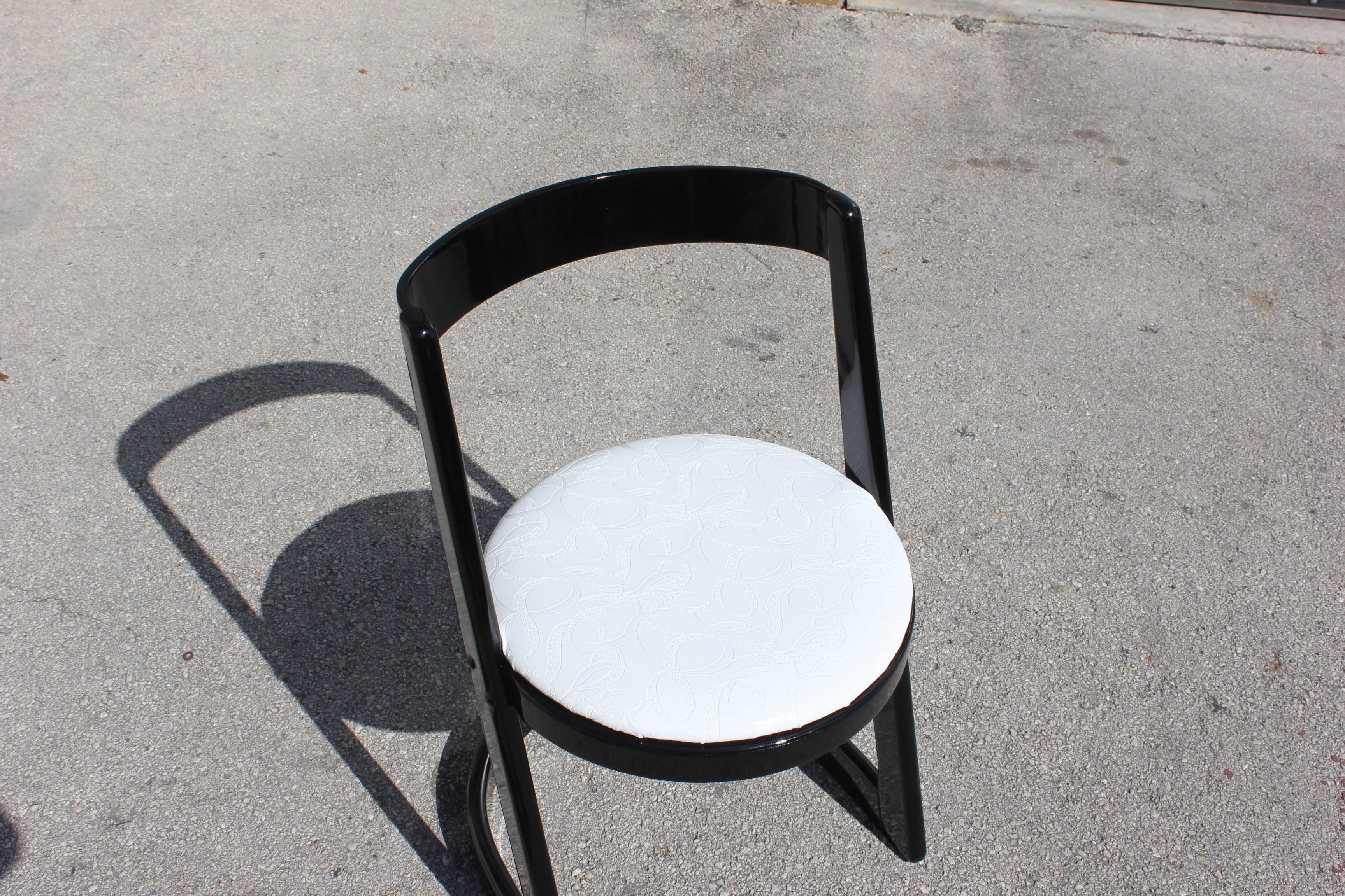 Italian Suite of Four Willy Rizzo Dining Chairs Ebony Wood for Mario Sabot .