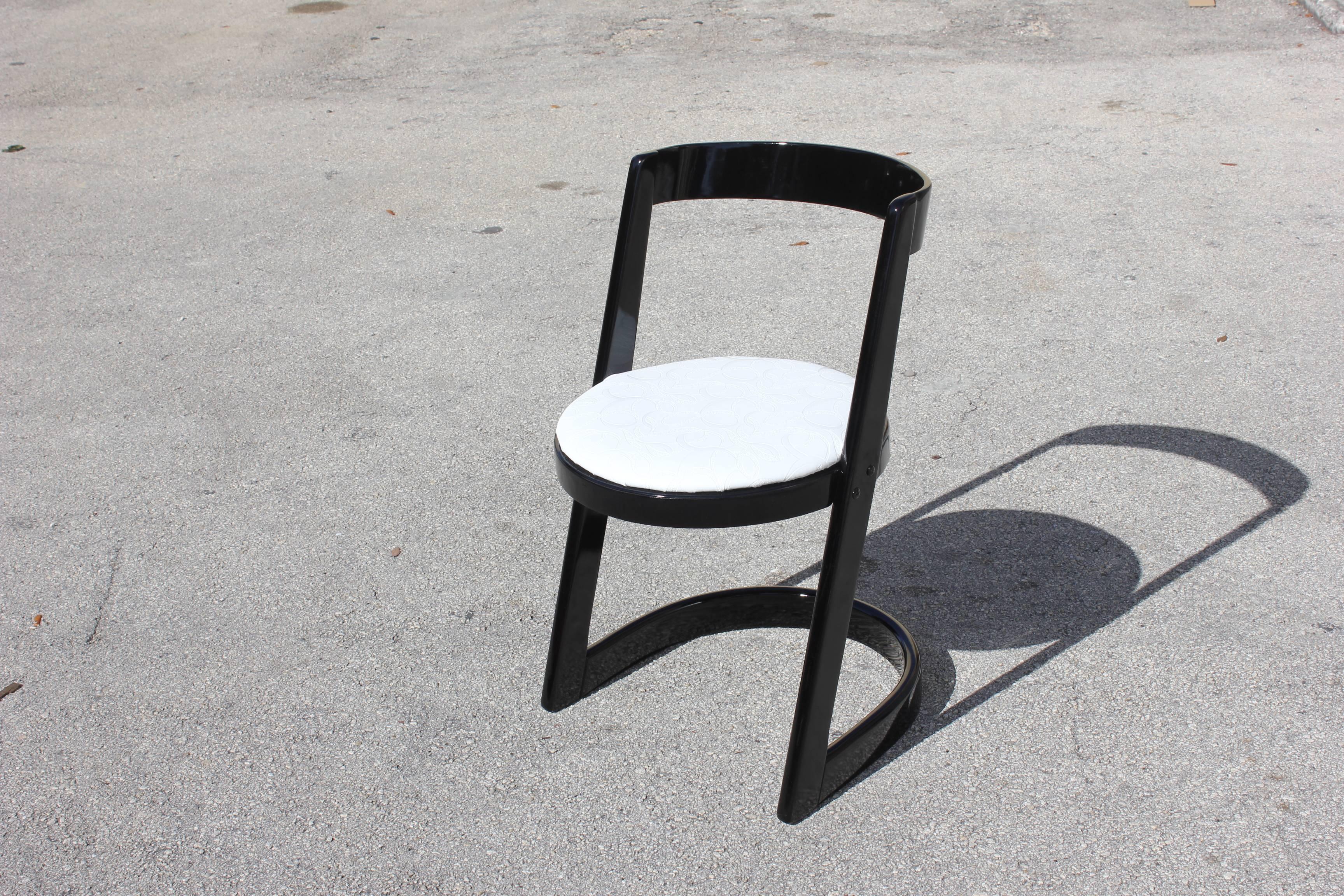 Suite of Four Willy Rizzo Dining Chairs Ebony Wood for Mario Sabot . In Excellent Condition In Hialeah, FL