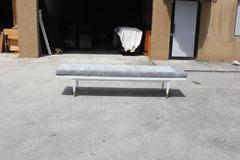 French Art Deco Snow White Lacquered Grey Velvet Sitting Bench, circa 1940s