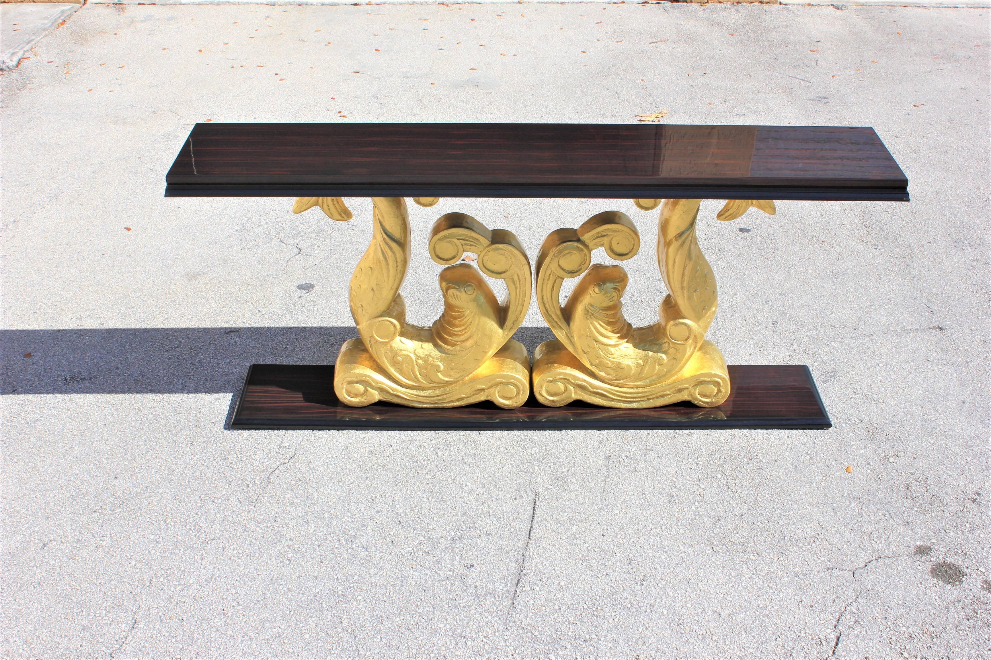 French Art Deco Macassar Ebony Giltwood Console Table by ''Etienne Kohlmann'' In Excellent Condition In Hialeah, FL