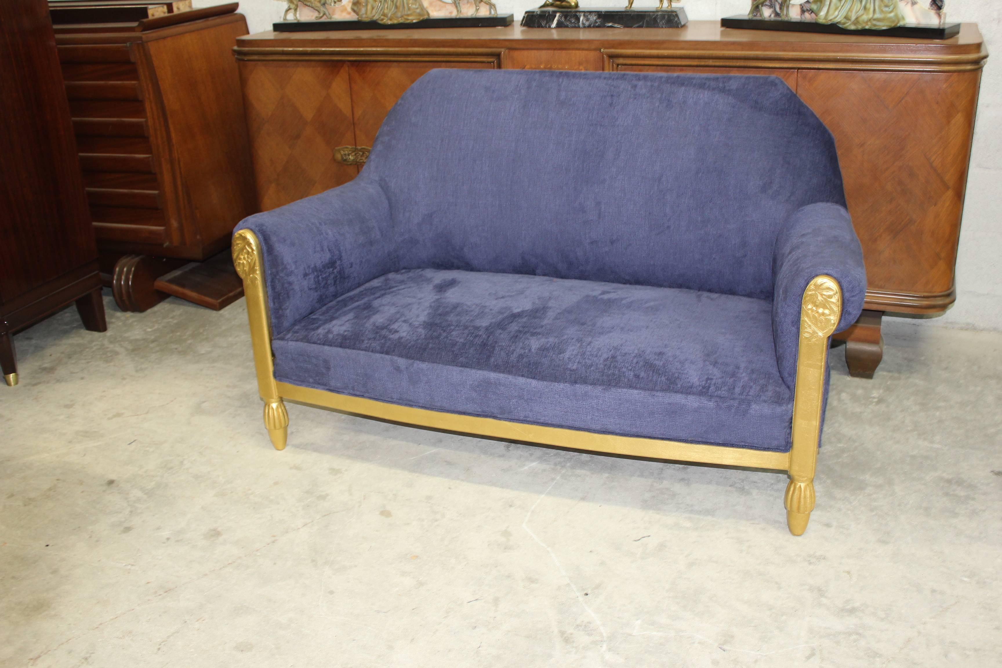 Exceptional French Art Deco Settee Giltwood by Paul Follot, circa 1920s For Sale 3