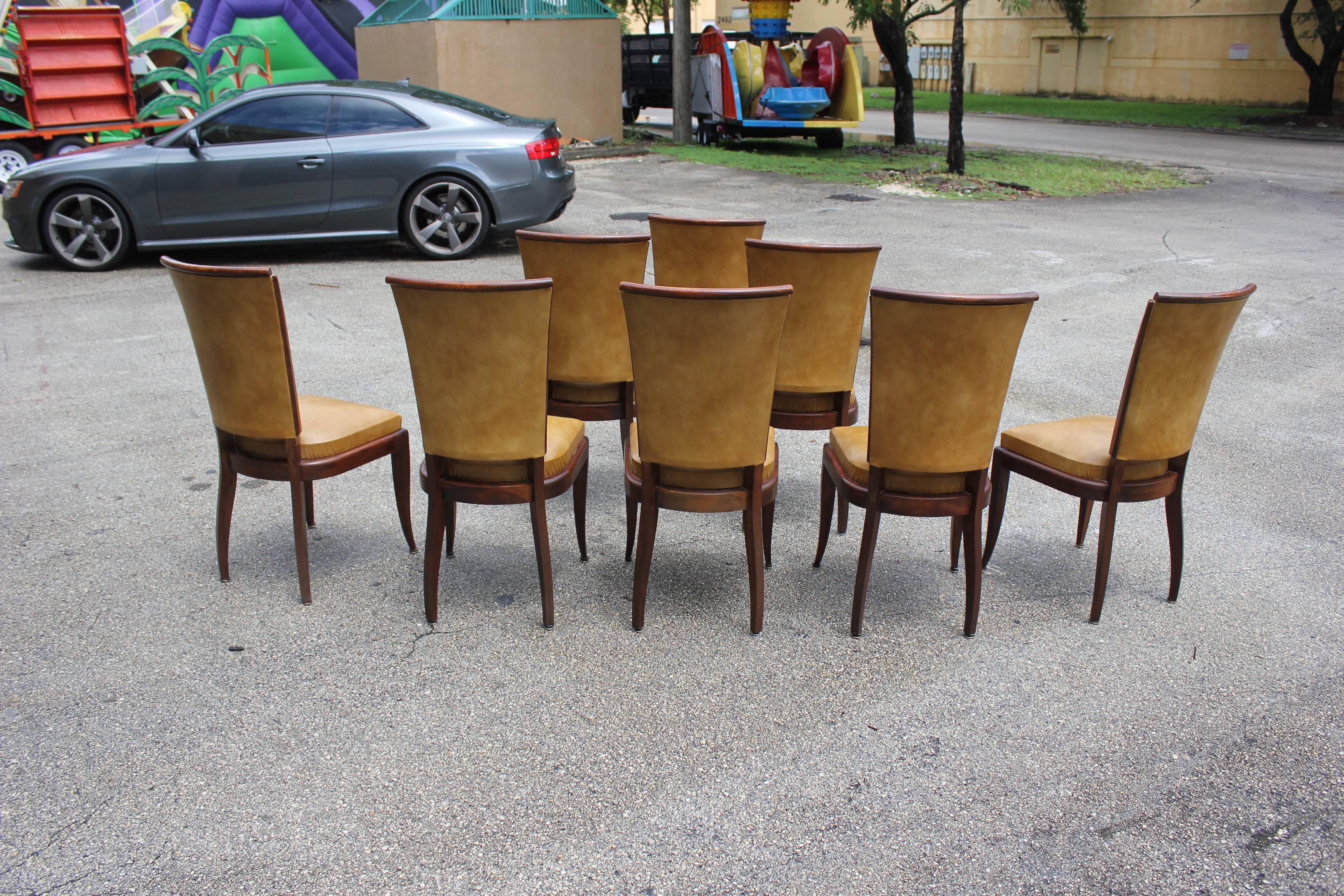 Set of Eight French Art Deco Jules Leleu Style Mahogany Dining Chairs In Excellent Condition In Hialeah, FL