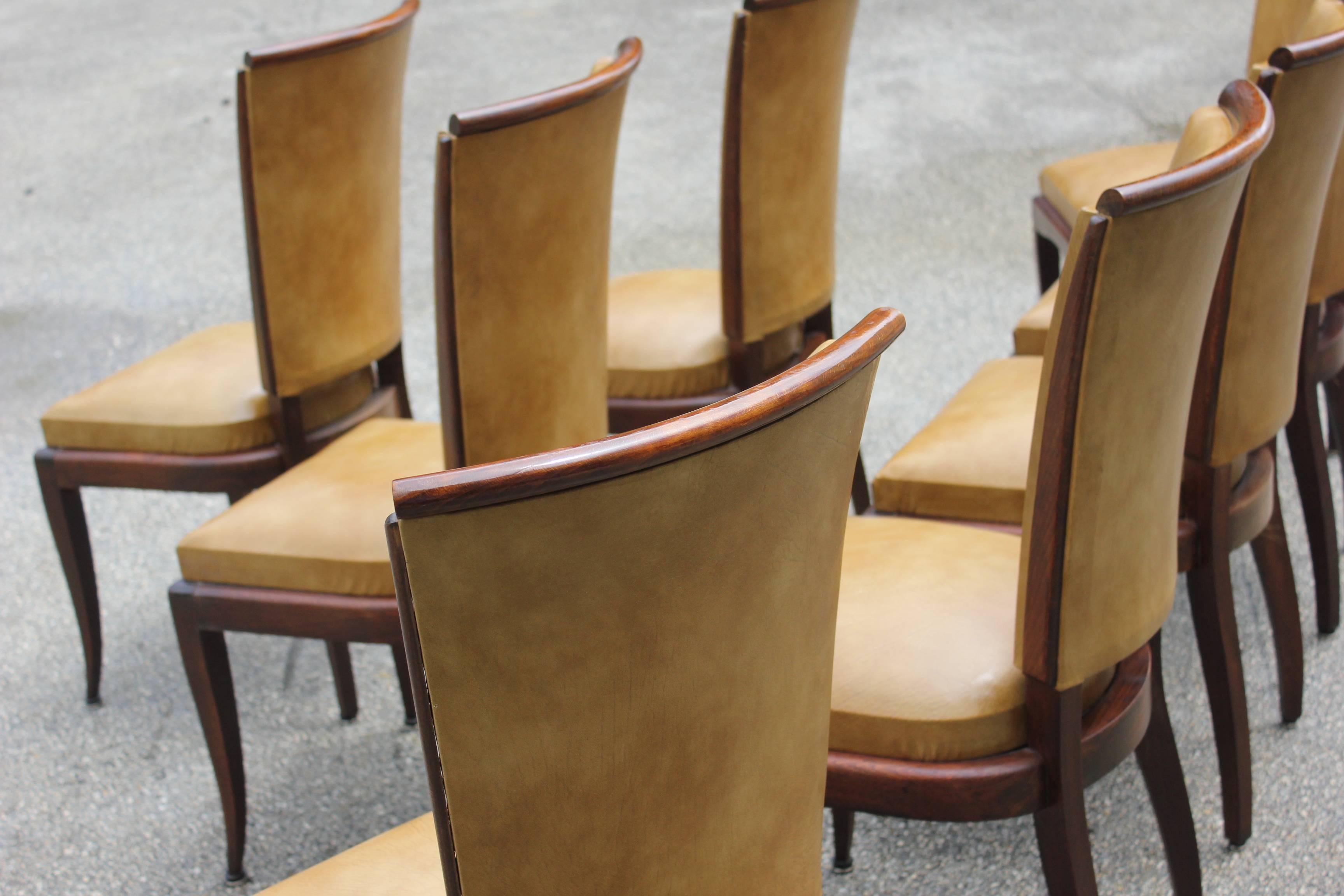 Set of Eight French Art Deco Jules Leleu Style Mahogany Dining Chairs 2