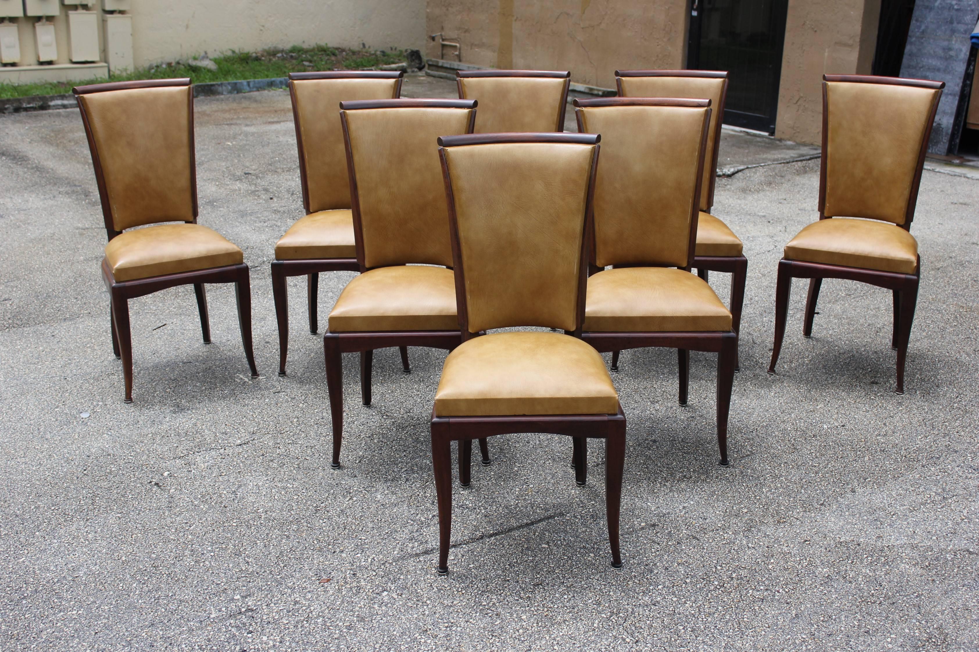 Set of Eight French Art Deco Jules Leleu Style Mahogany Dining Chairs 3