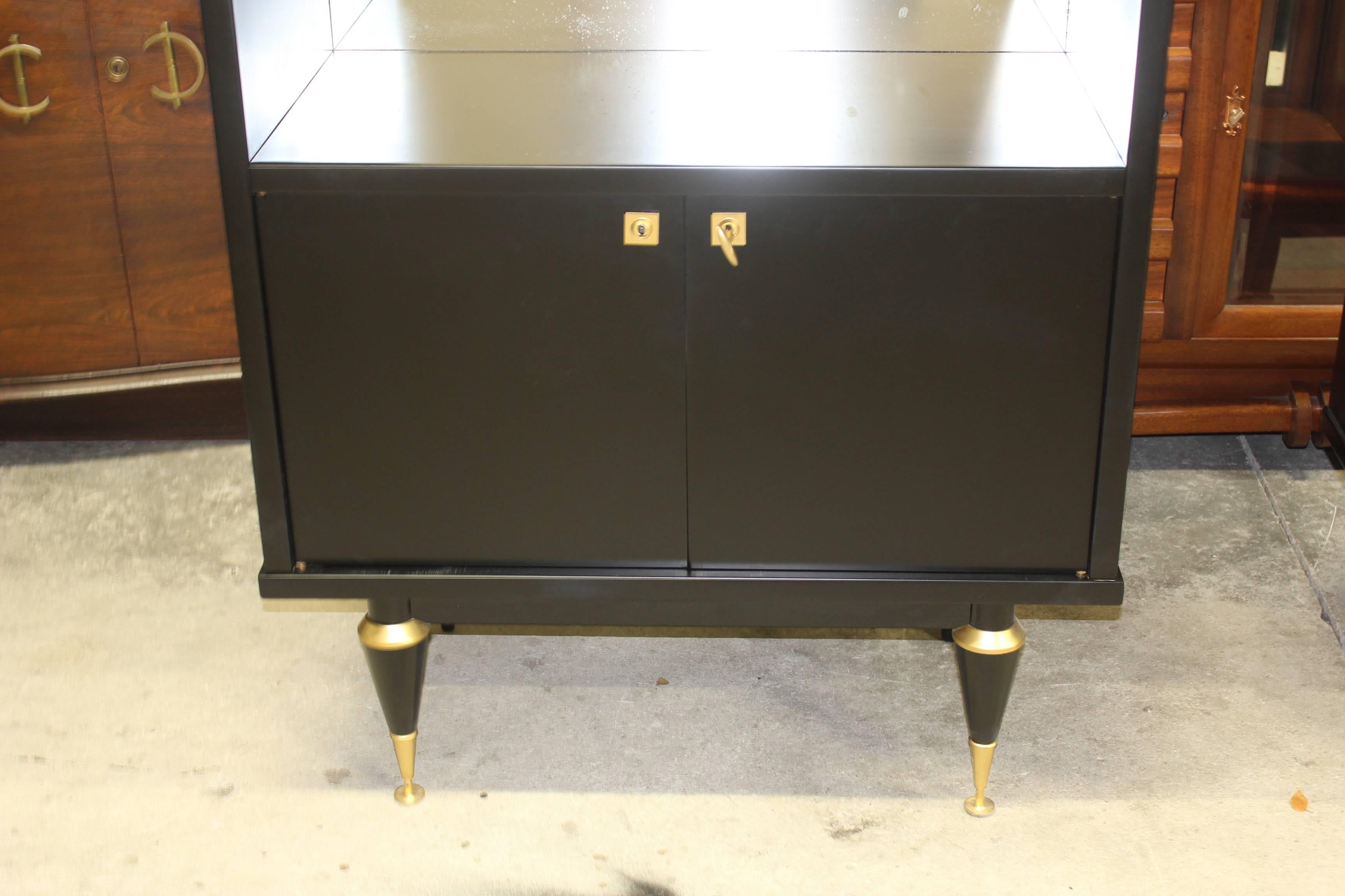 Pair of French Art Deco Tall Sideboard / Cabinets Ebonized, circa 1940s 4
