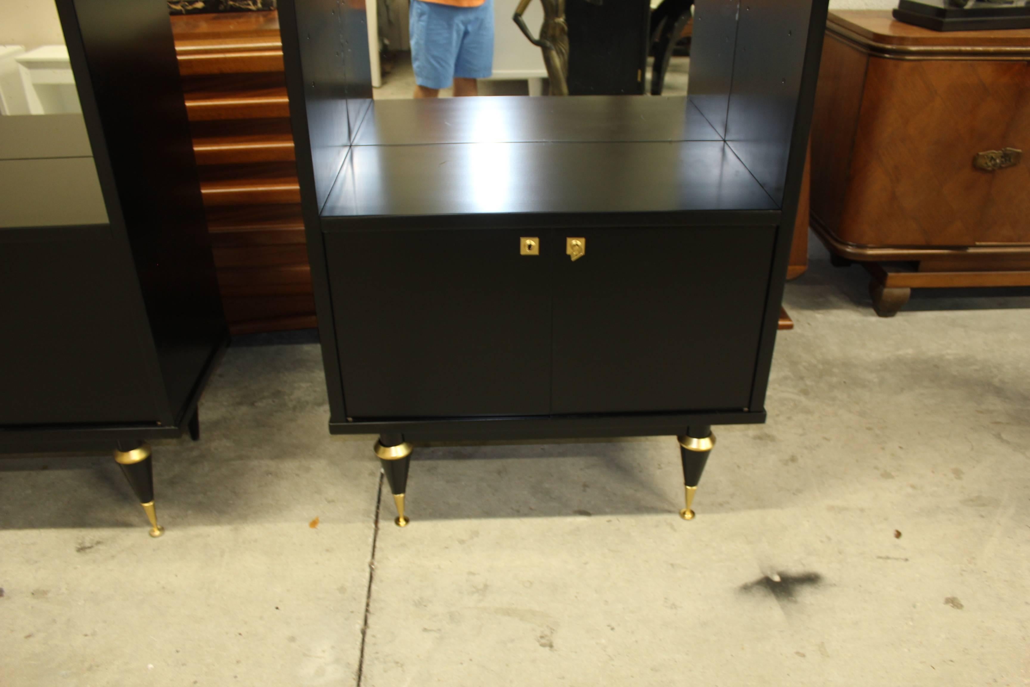 Pair of French Art Deco Tall Sideboard / Cabinets Ebonized, circa 1940s 5