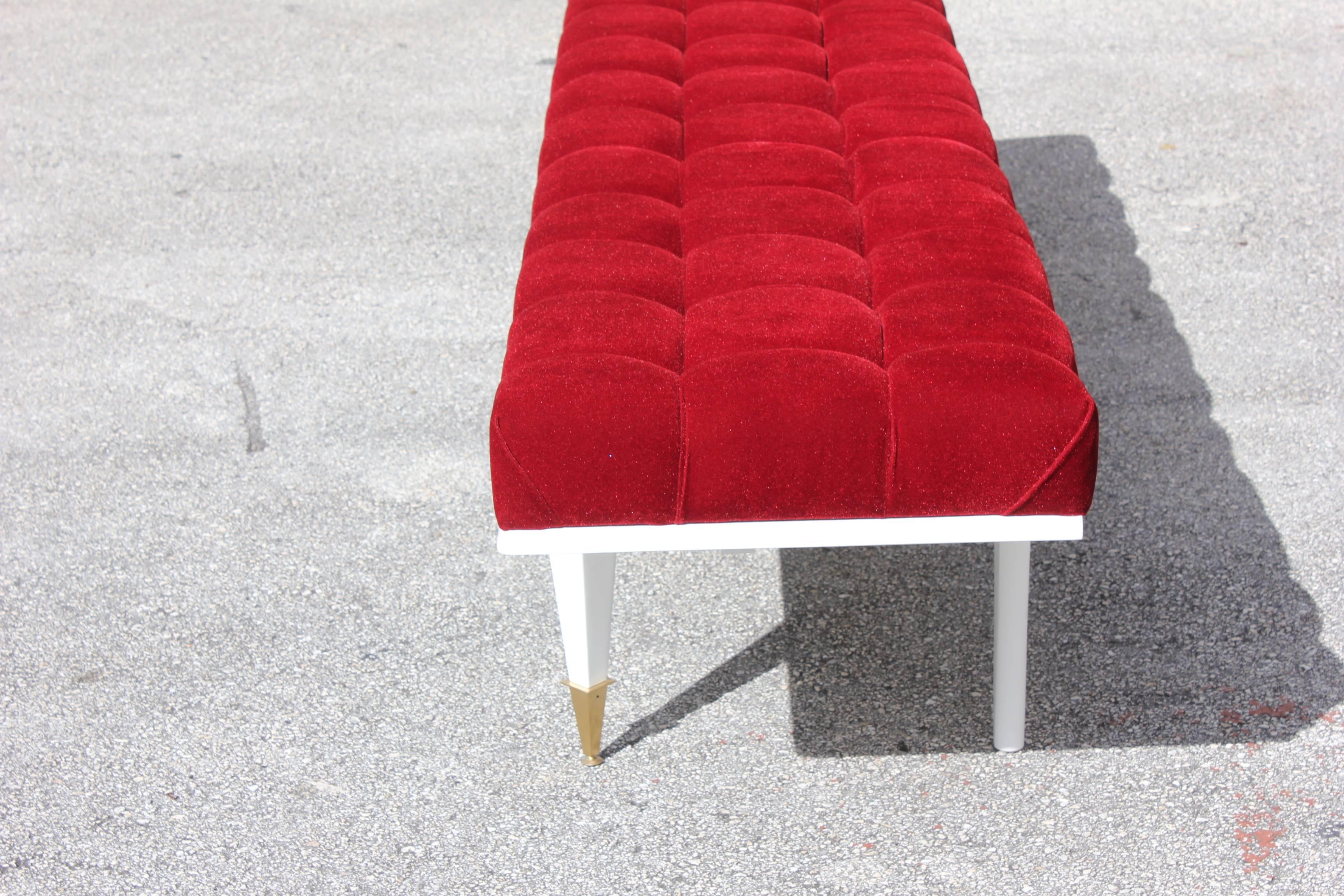 French Art Deco Snow White Lacquered Long Sitting Bench, circa 1940s In Excellent Condition For Sale In Hialeah, FL