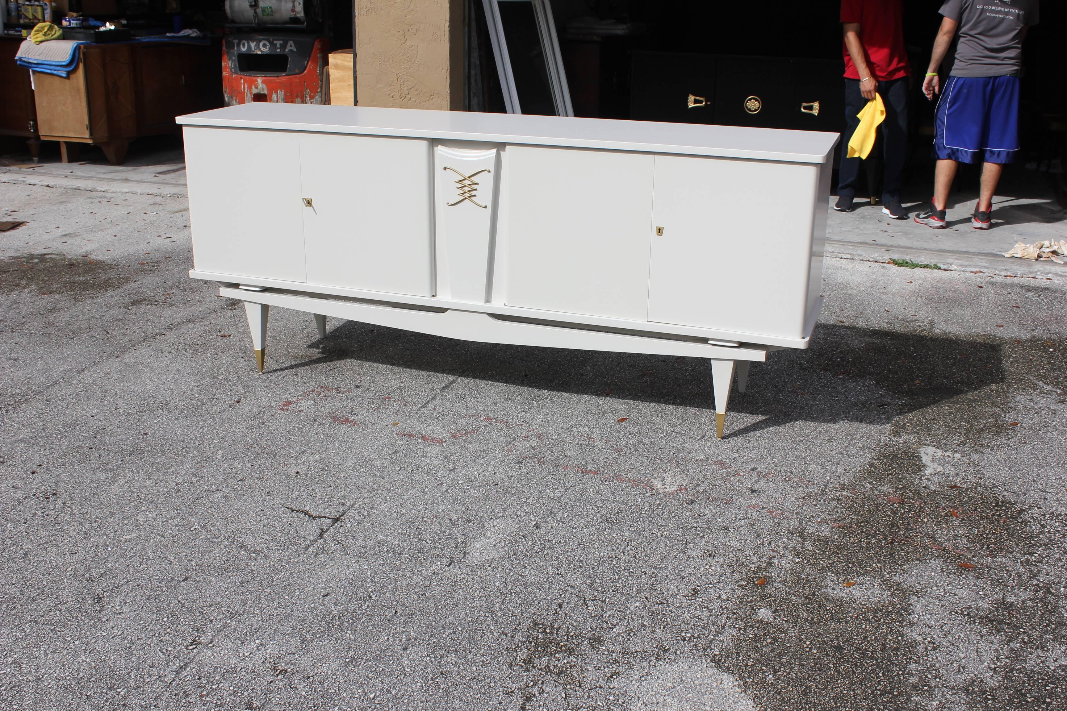 Brass French Art Deco Mother-of-Pearl Detail/Finish Sideboard/Buffet, circa 1940s