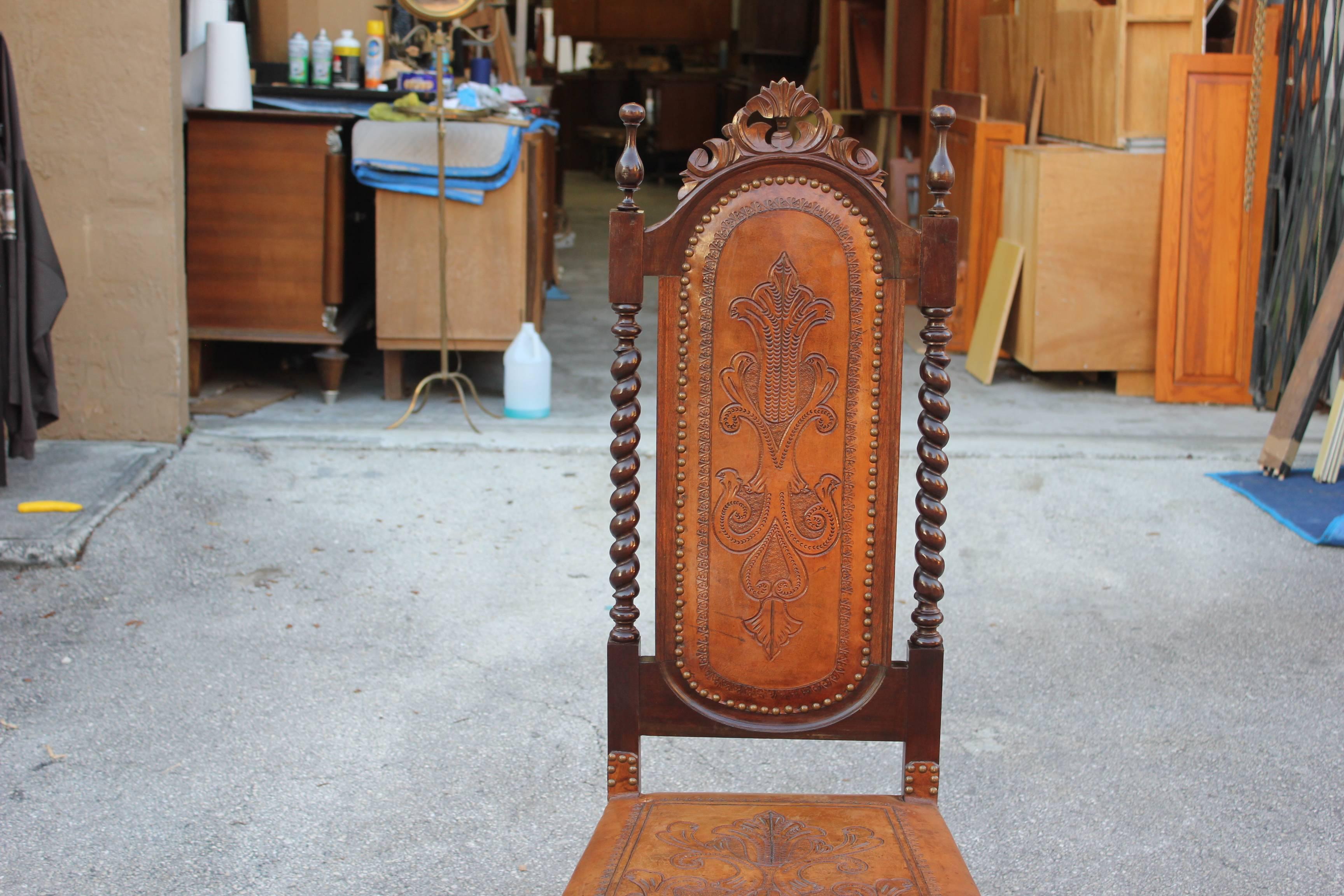 Set of Eight 19th Century French Louis Xlll Style Leather Dining Chairs  2