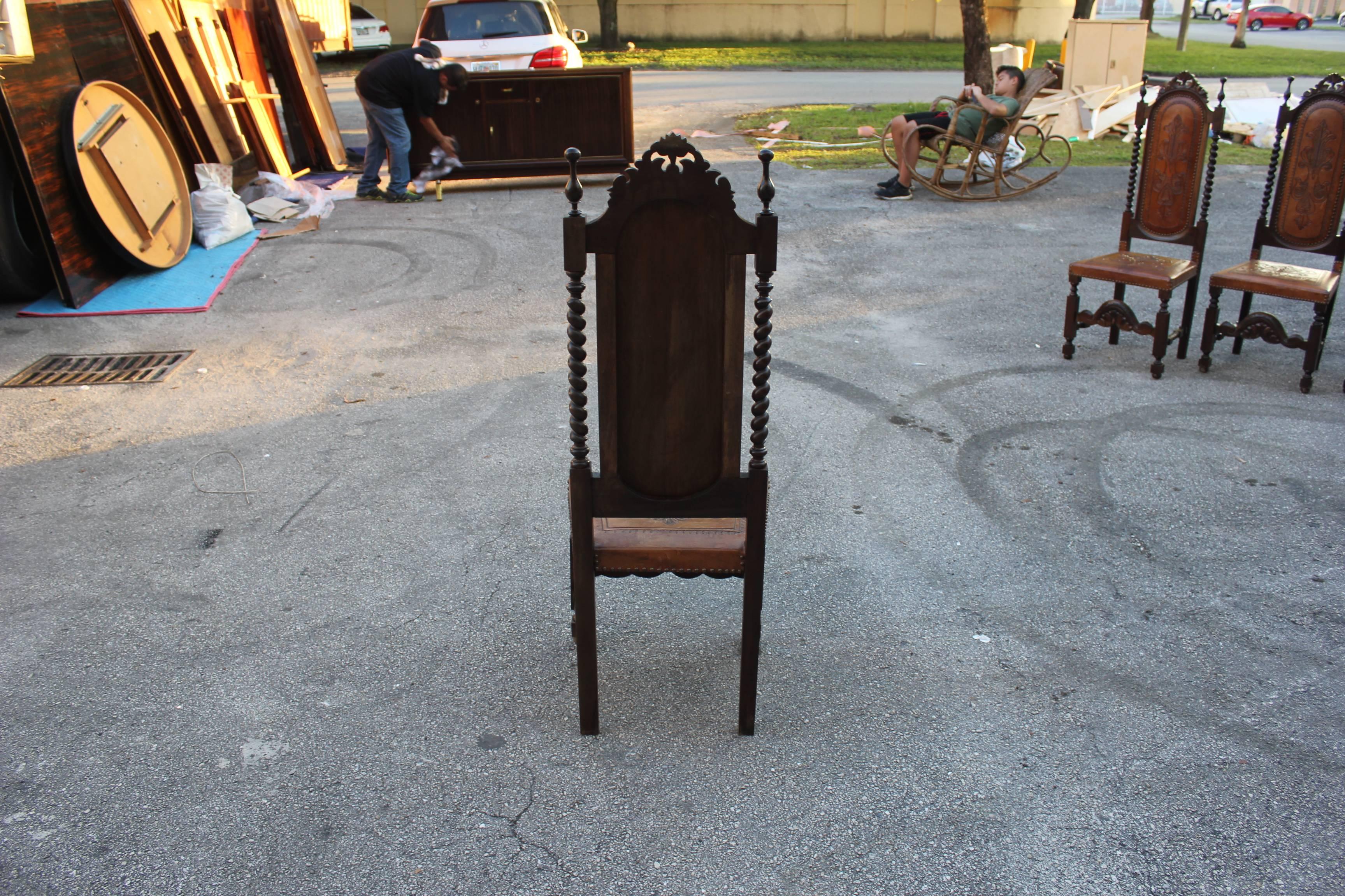 Set of Eight 19th Century French Louis Xlll Style Leather Dining Chairs  4