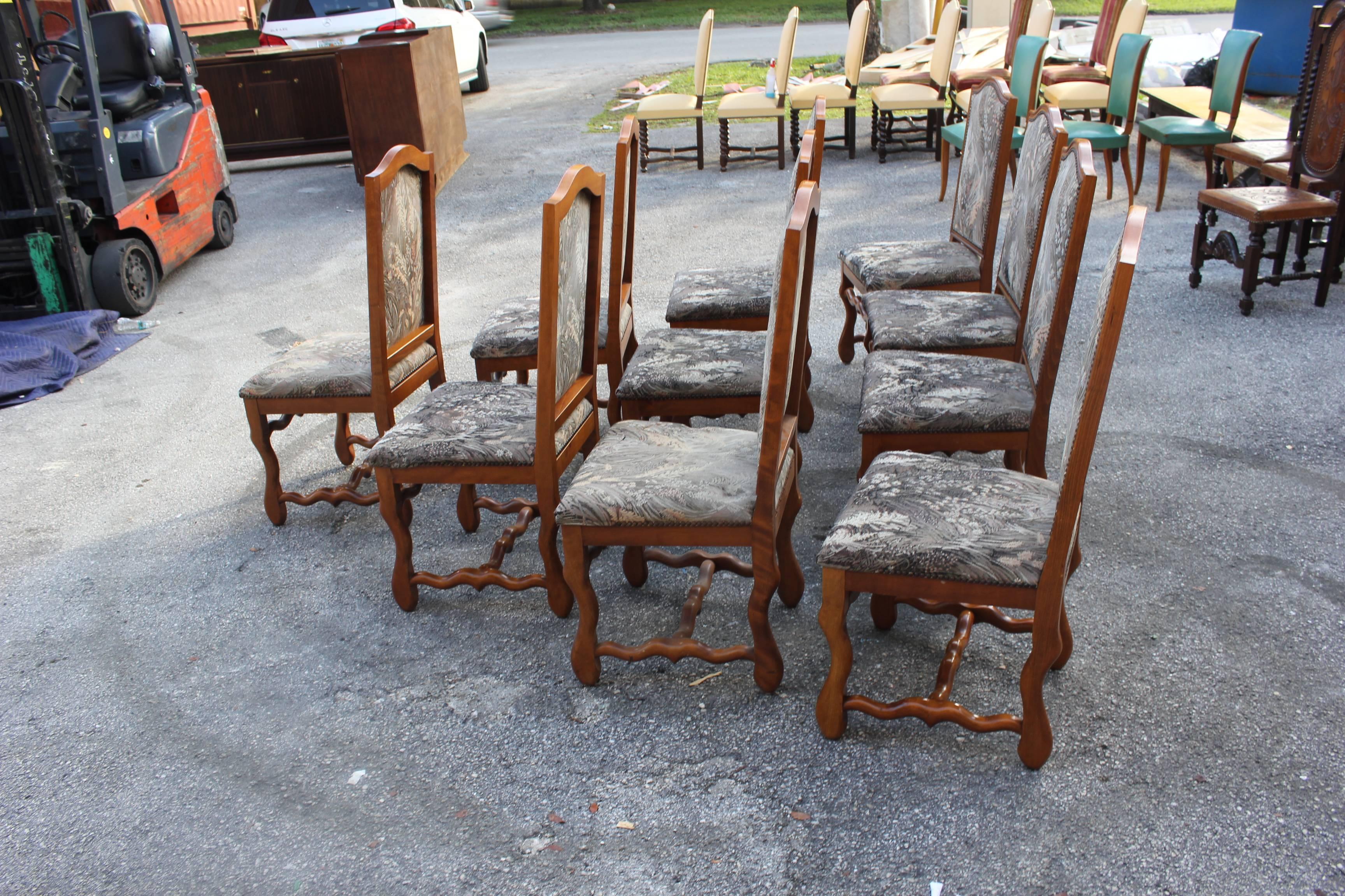 Set of Ten French, Louis XIII Style Solid Walnut Os De Mouton Dining Chairs 5