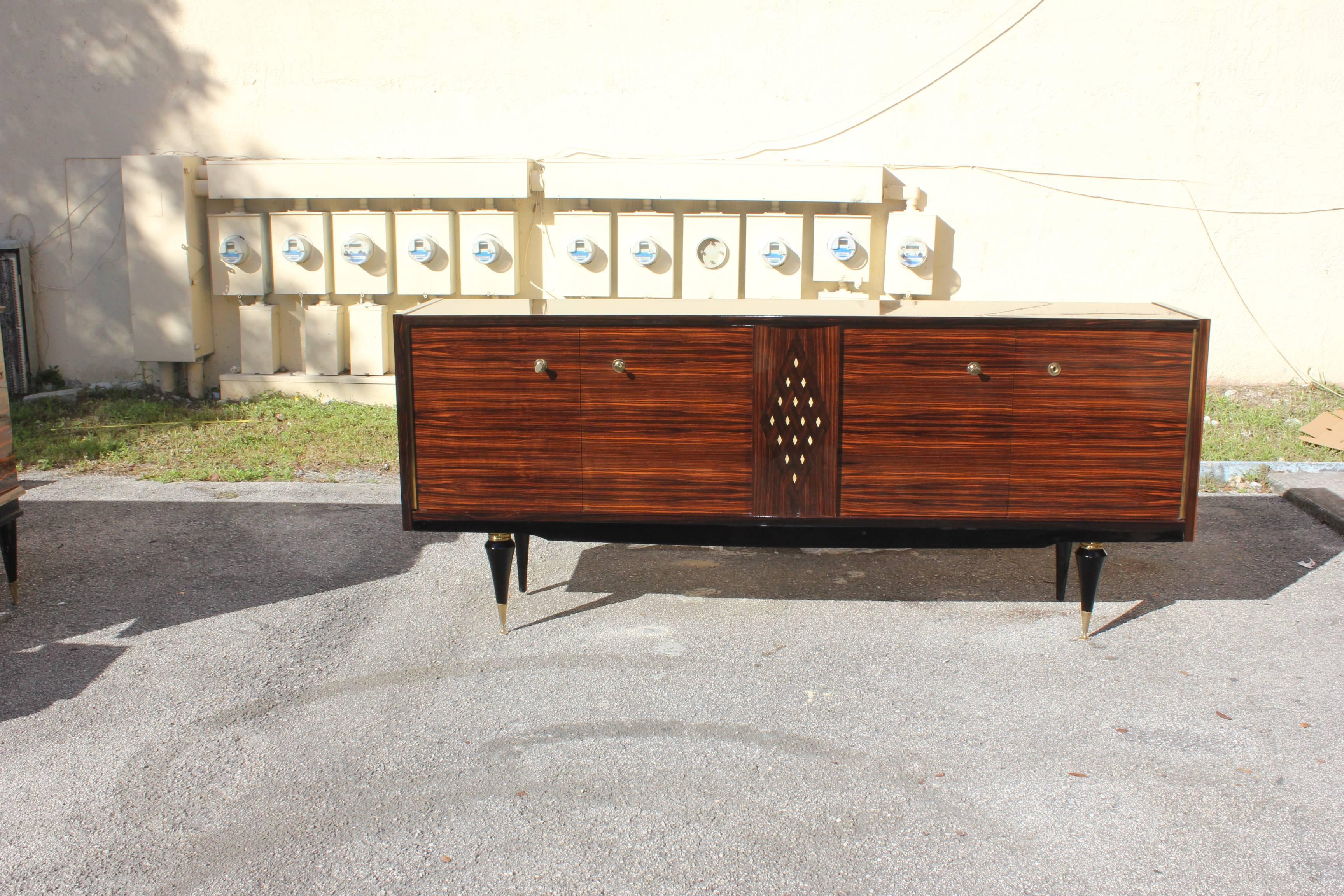 French Art Deco Macassar Sideboard with Diamond Mother-of-Pearl Center 5