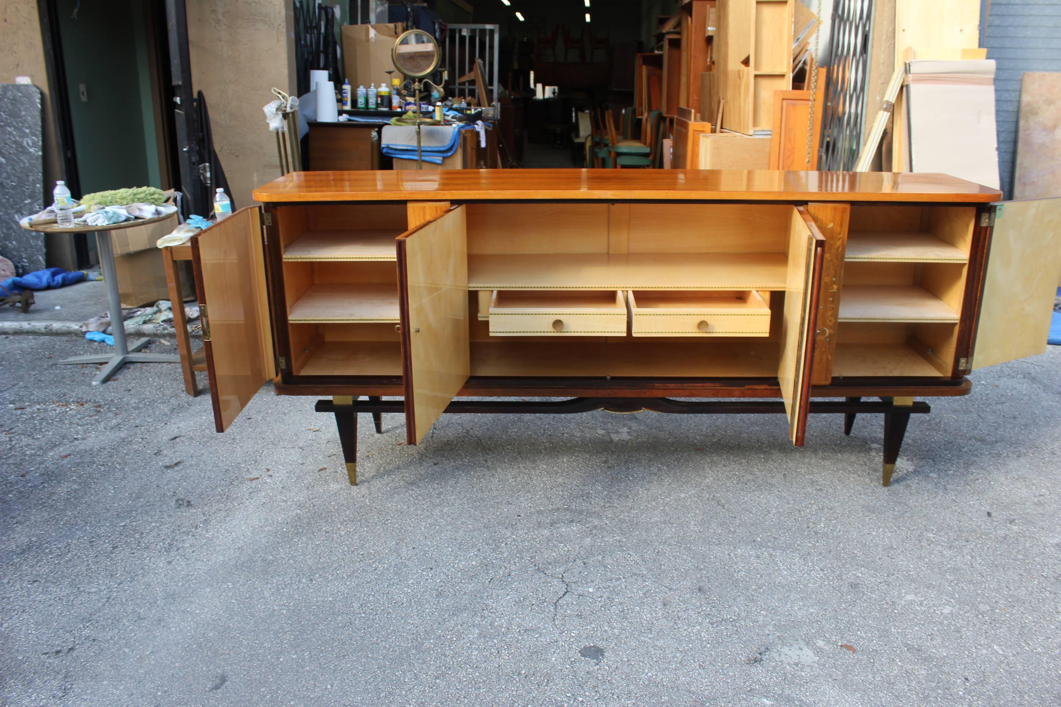 French Art Deco Macassar Sideboard or Buffet by Jules Leleu Style In Excellent Condition In Hialeah, FL