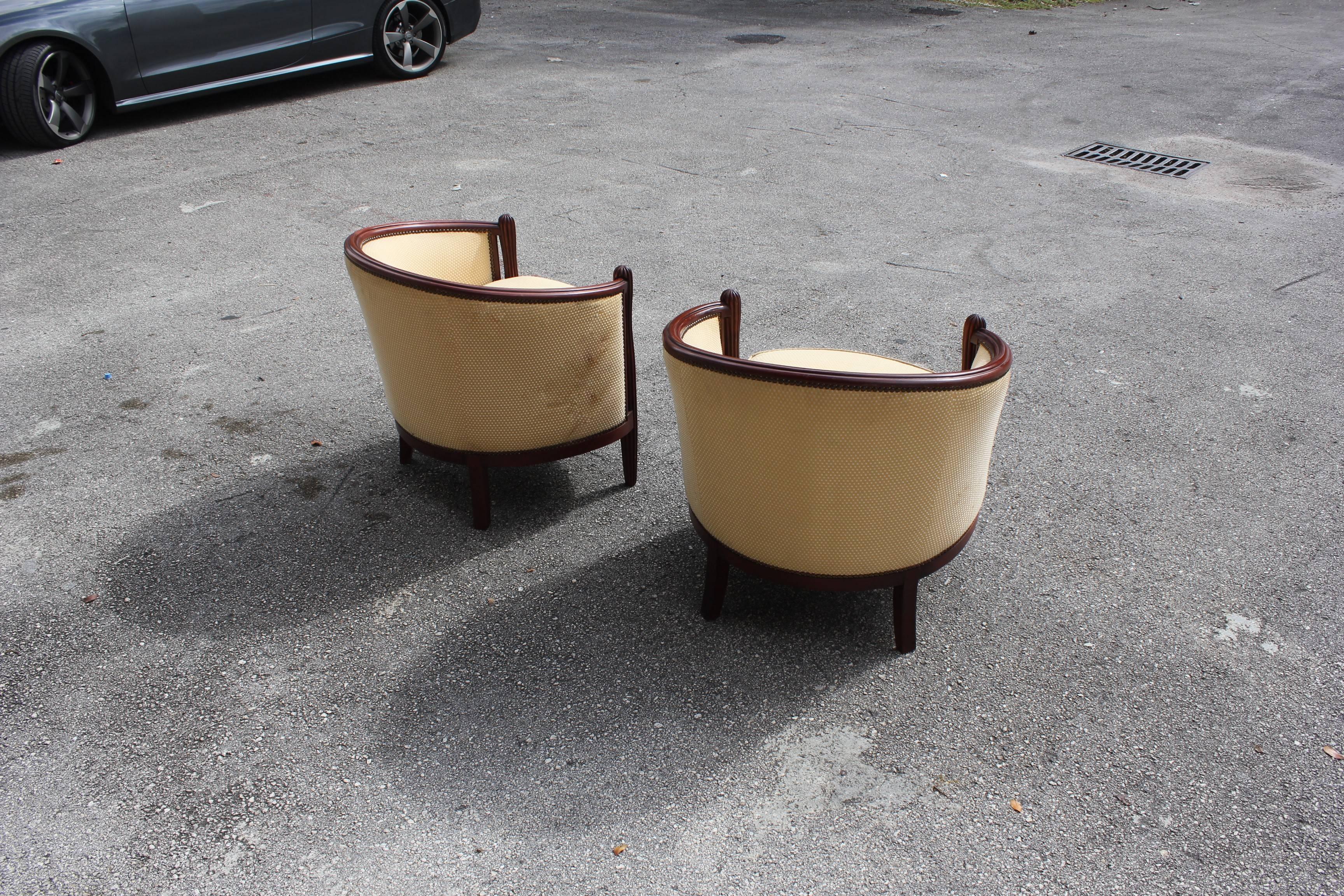 Pair of French Art Deco Club Chairs Mahogany Attributed by Paul Follot 2