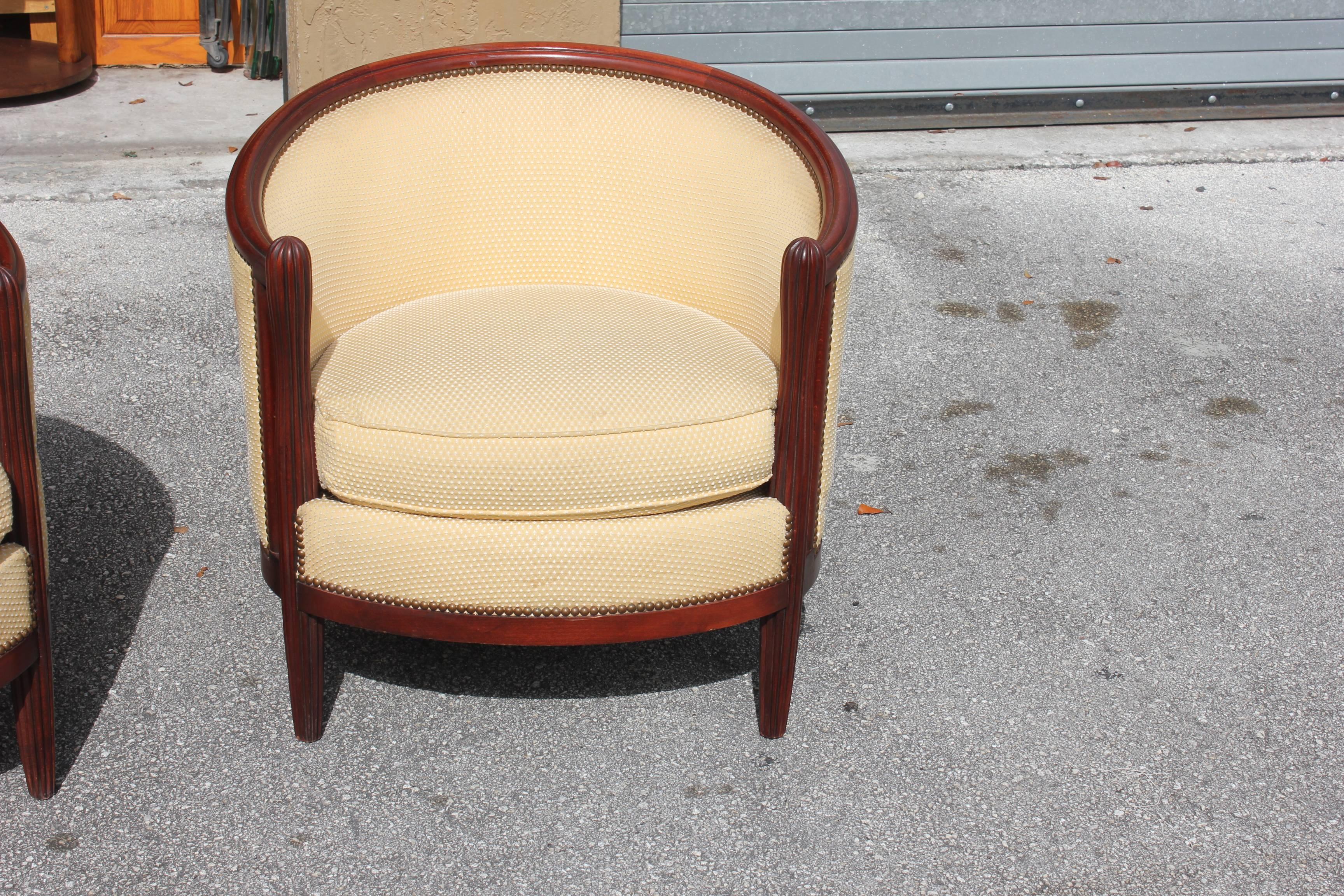 Pair of French Art Deco Club Chairs Mahogany Attributed by Paul Follot 3