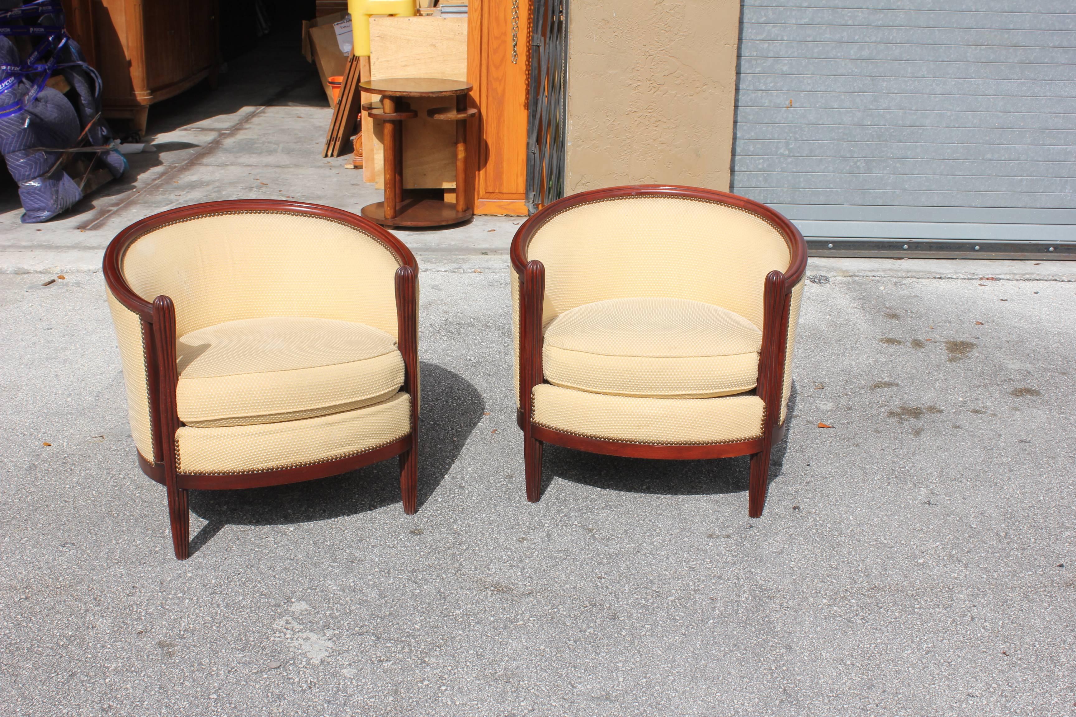 Pair of French Art Deco Club Chairs Mahogany Attributed by Paul Follot 4