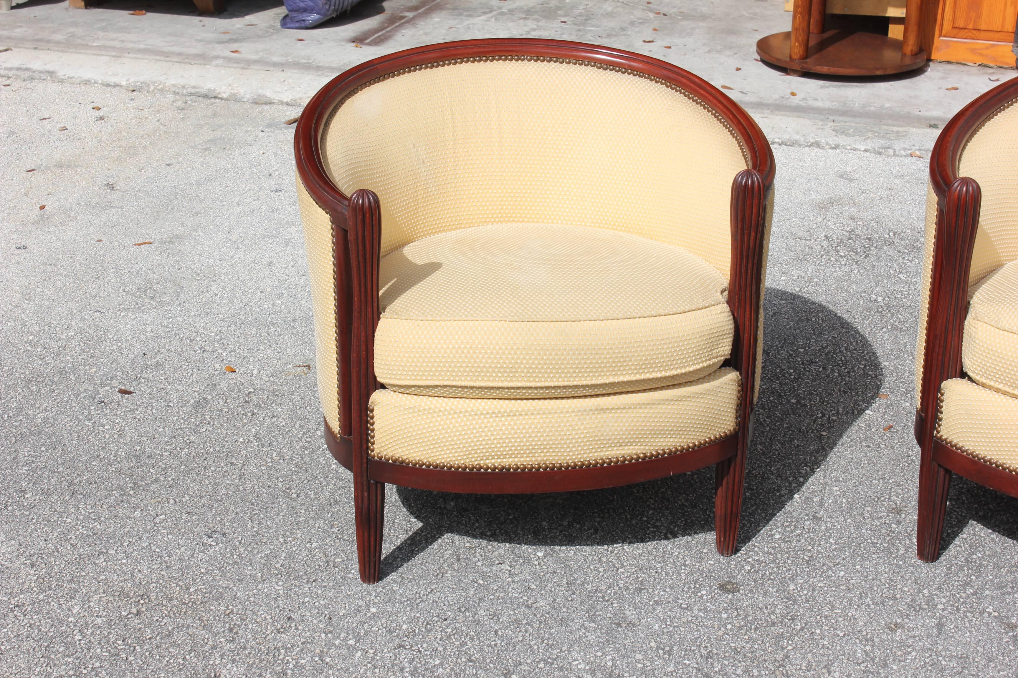 Pair of French Art Deco Club Chairs Mahogany Attributed by Paul Follot 5