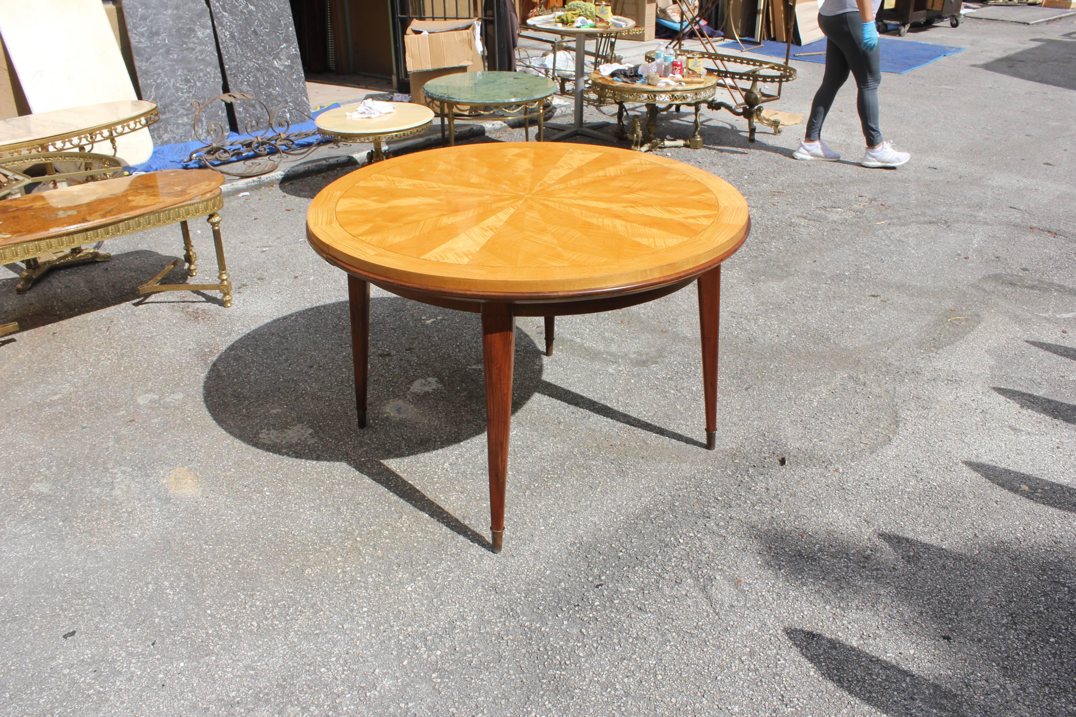 Beautiful French Art Deco Sunburst Round Dining Table by Jules Leleu In Excellent Condition In Hialeah, FL