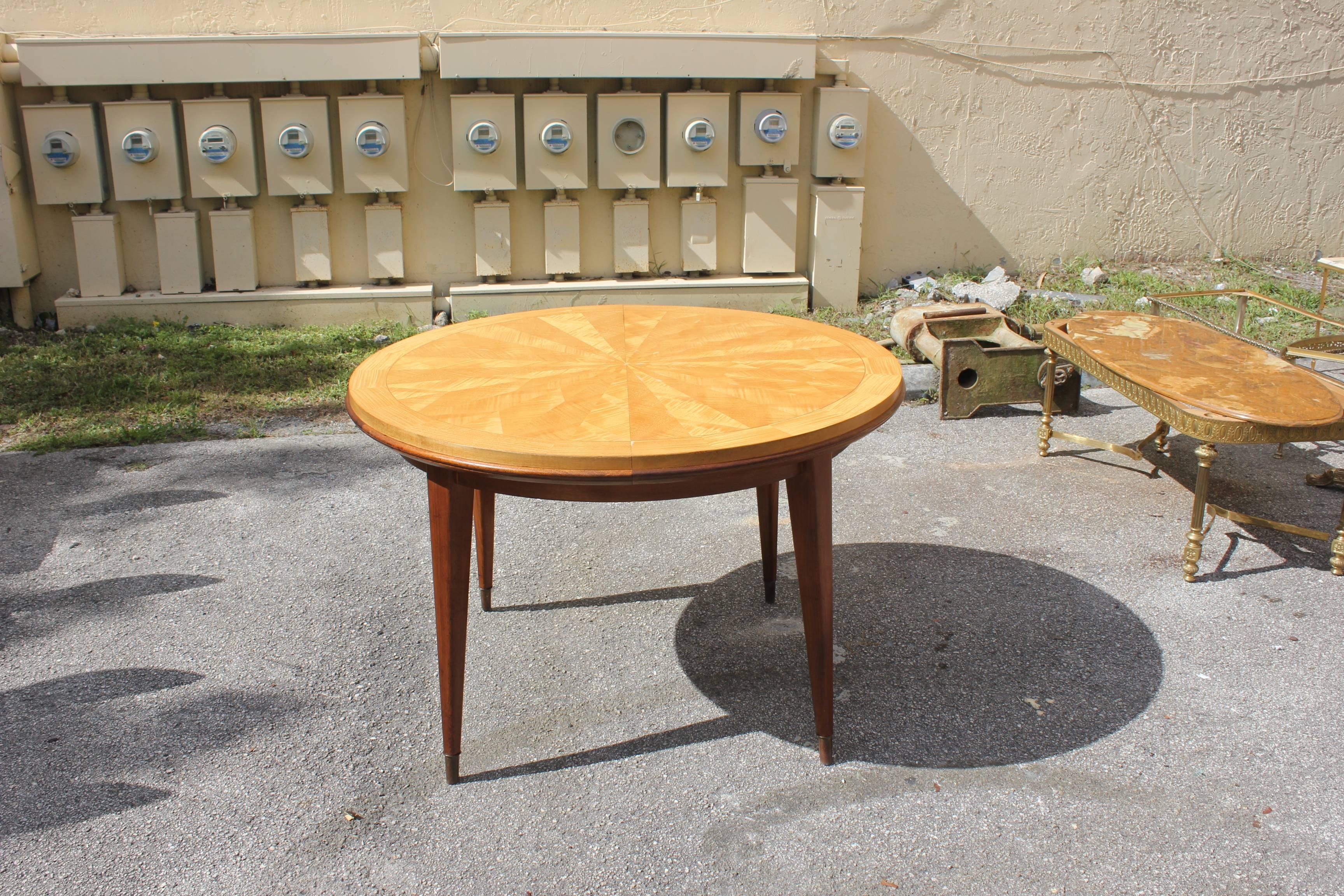 Beautiful French Art Deco Sunburst Round Dining Table by Jules Leleu 3