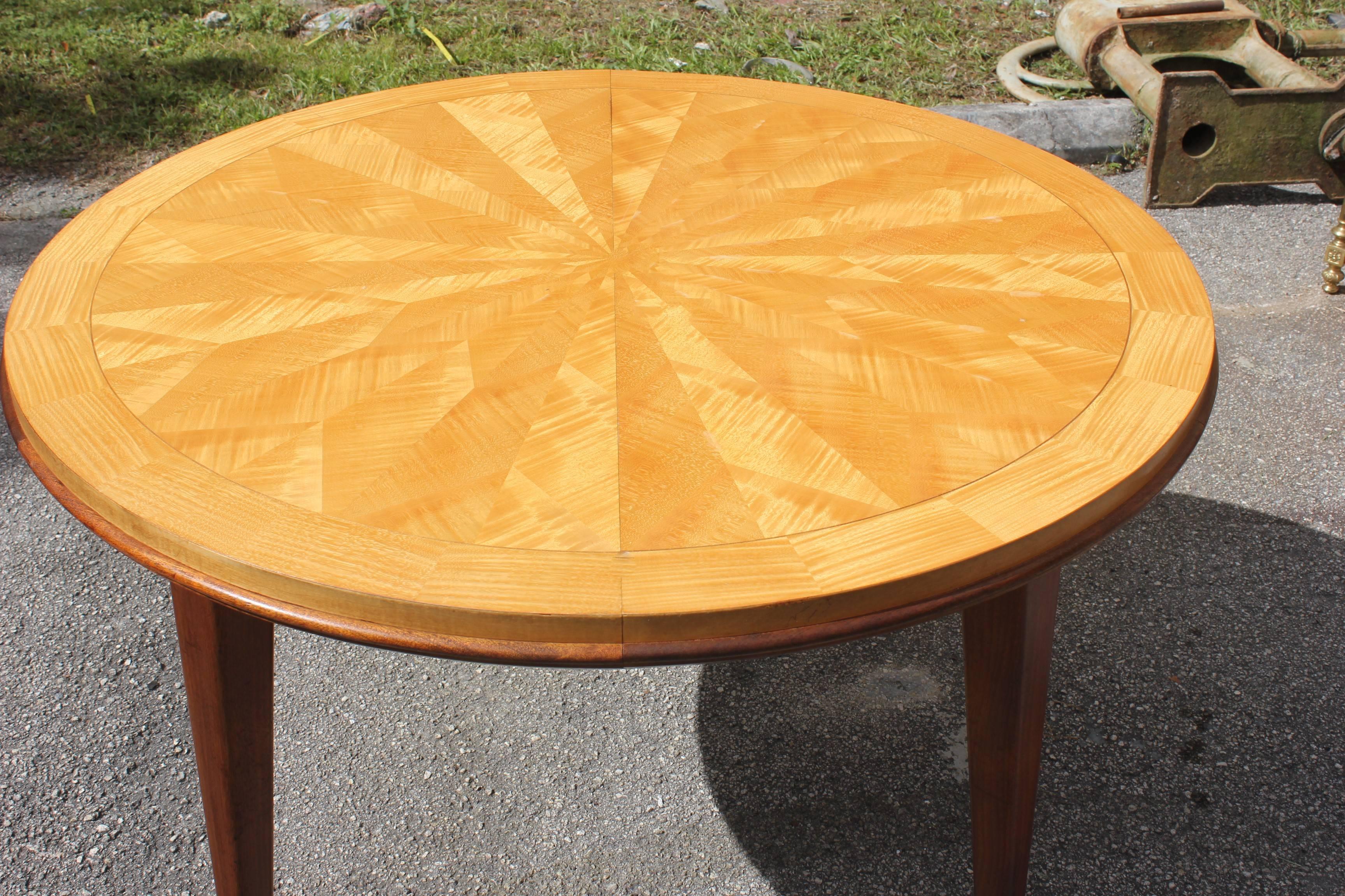 Beautiful French Art Deco Sunburst Round Dining Table by Jules Leleu 4