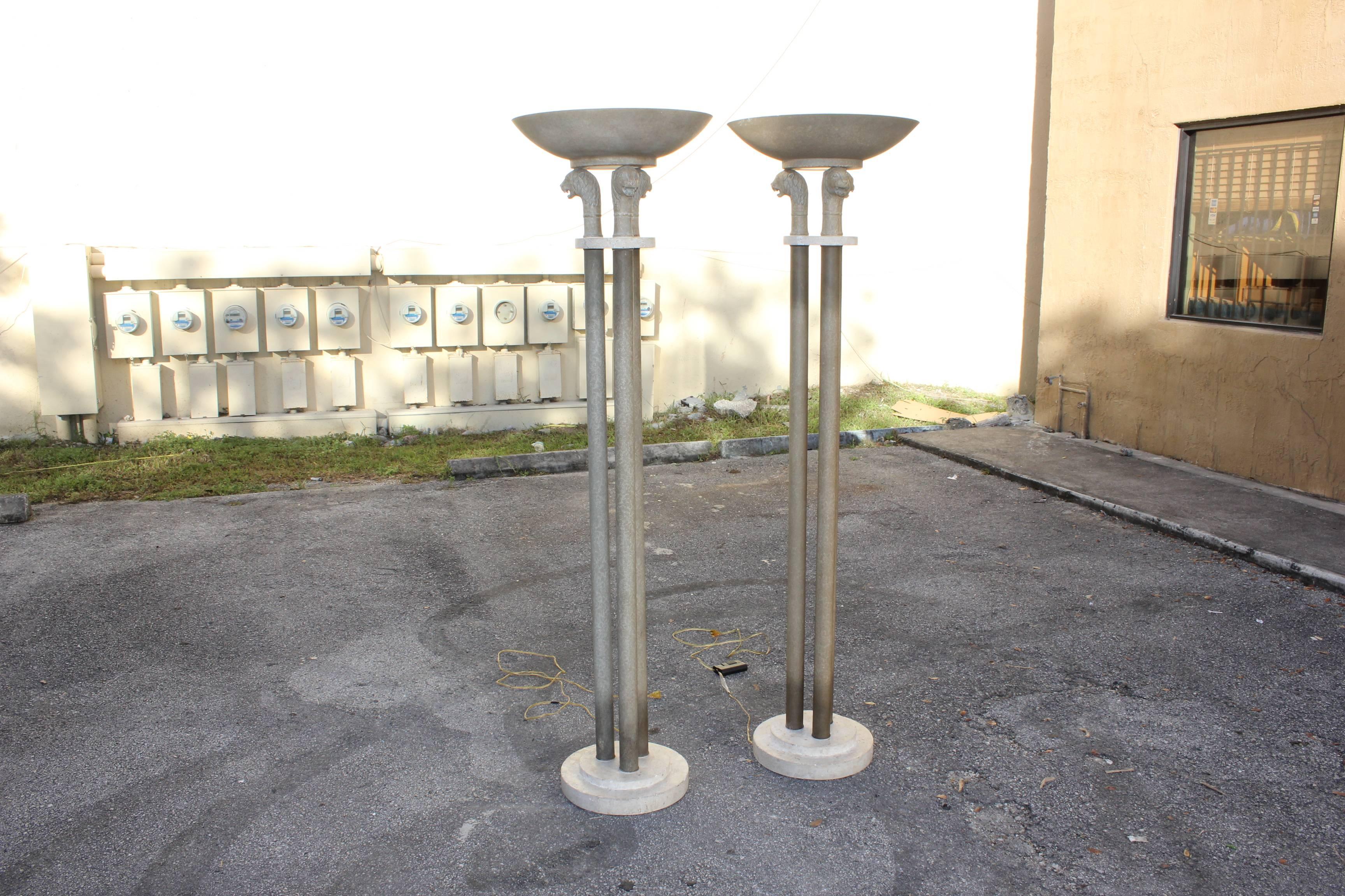 Pair of French Midcentury Bronze, Marble Base and Panther Face Lamps Floor 4