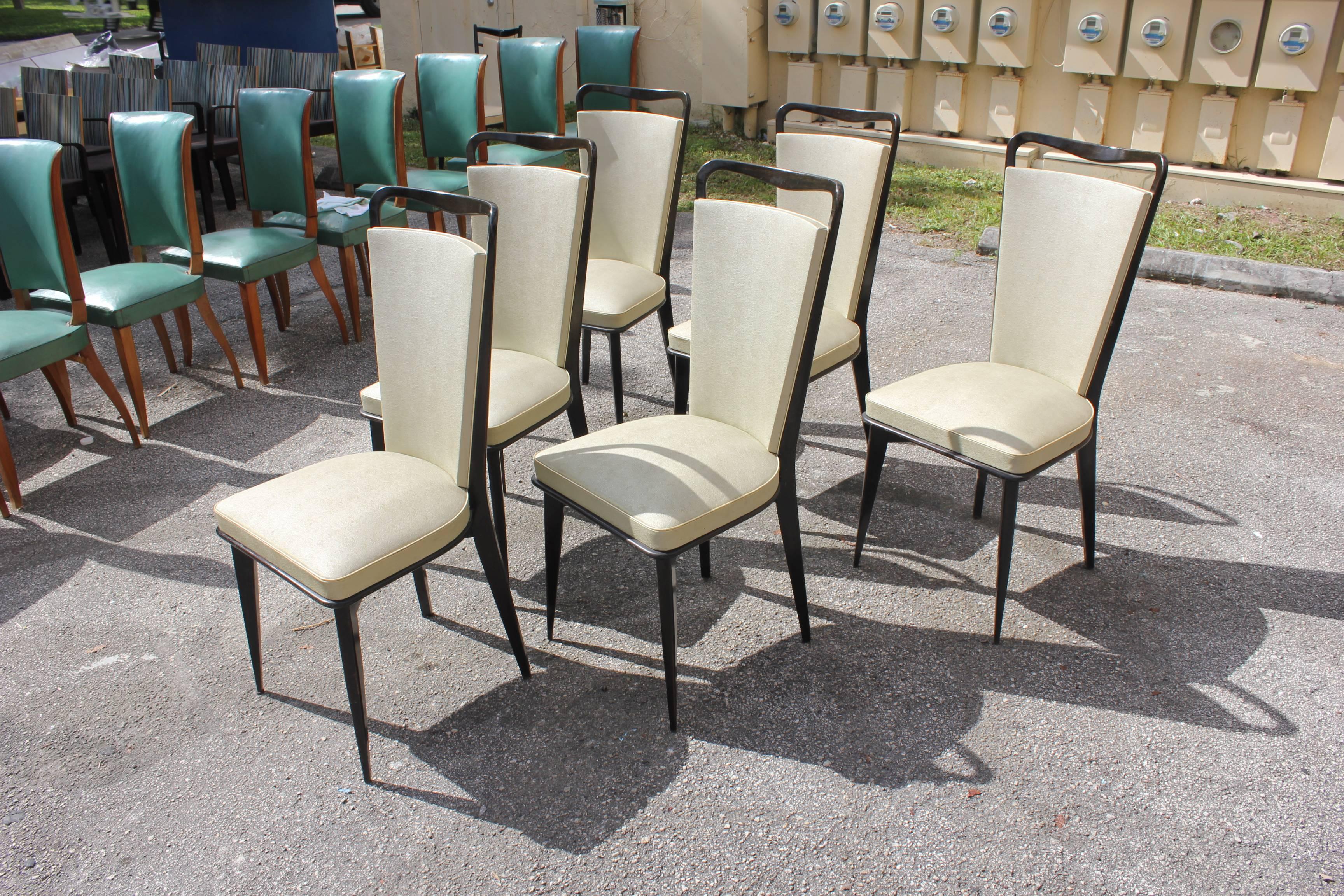 Mid-20th Century Set of Six French Art Deco Solid Macassar Ebony Dining Chairs, circa 1940s