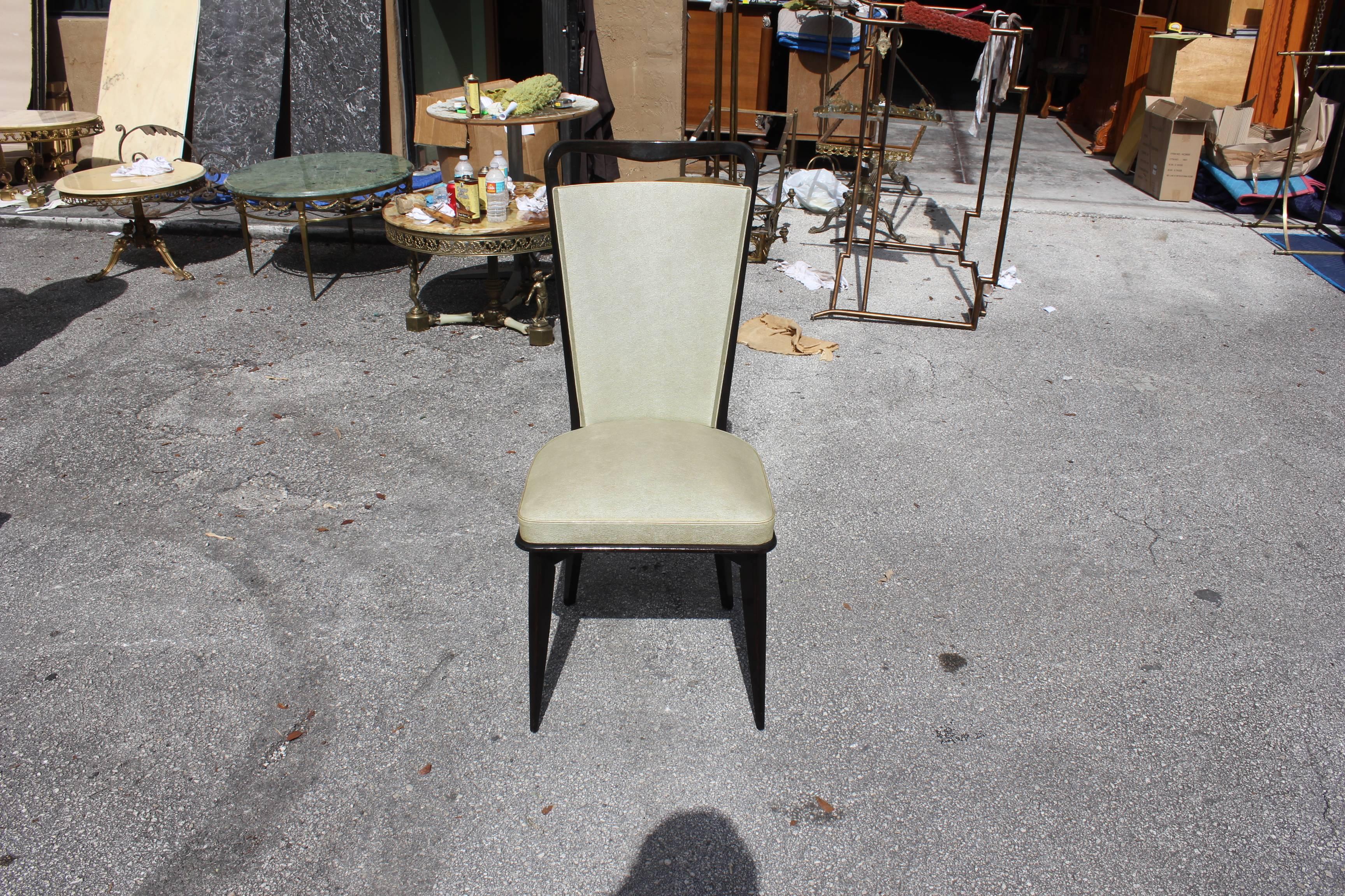 Set of Six French Art Deco Solid Macassar Ebony Dining Chairs, circa 1940s 2