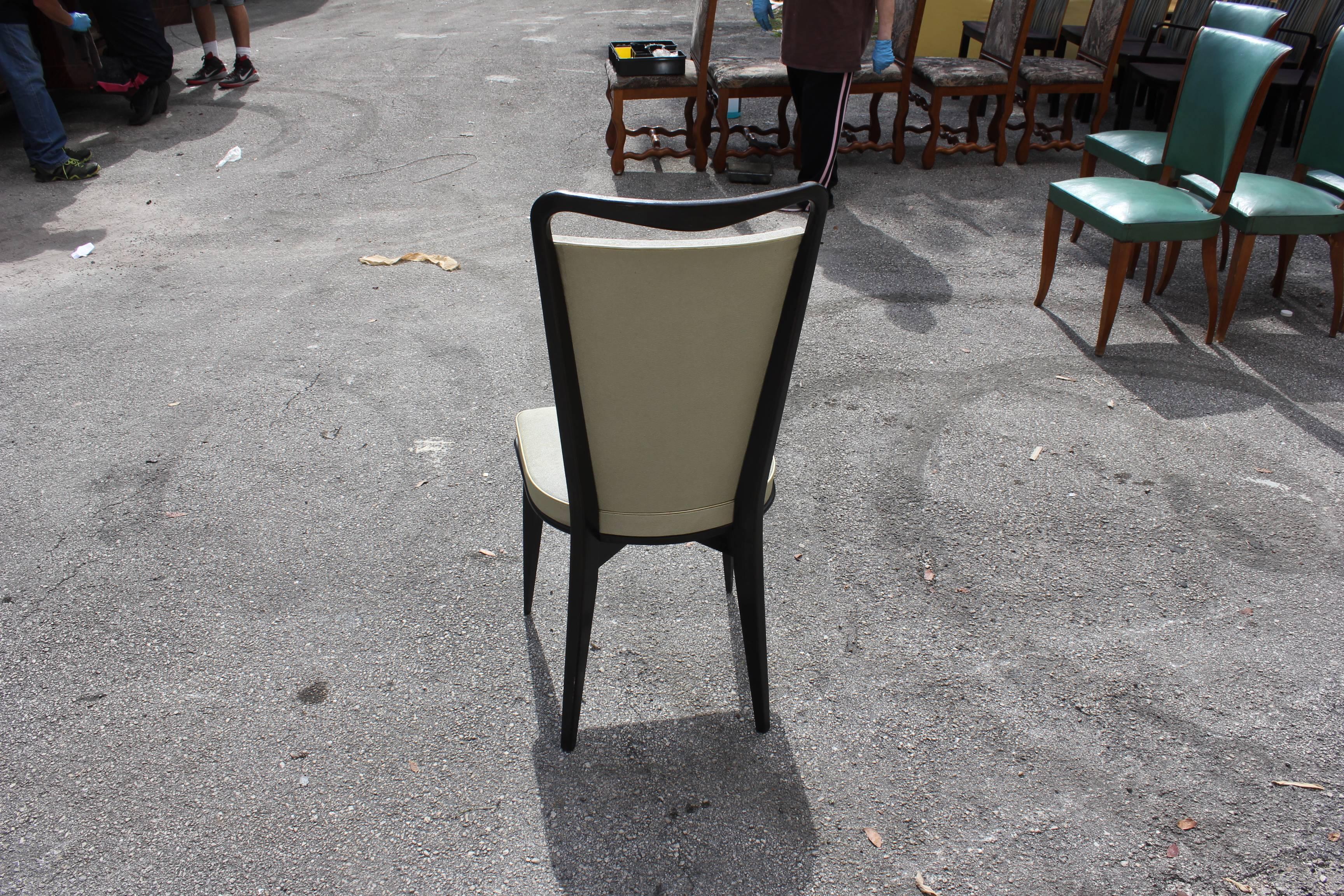 Set of Six French Art Deco Solid Macassar Ebony Dining Chairs, circa 1940s 5