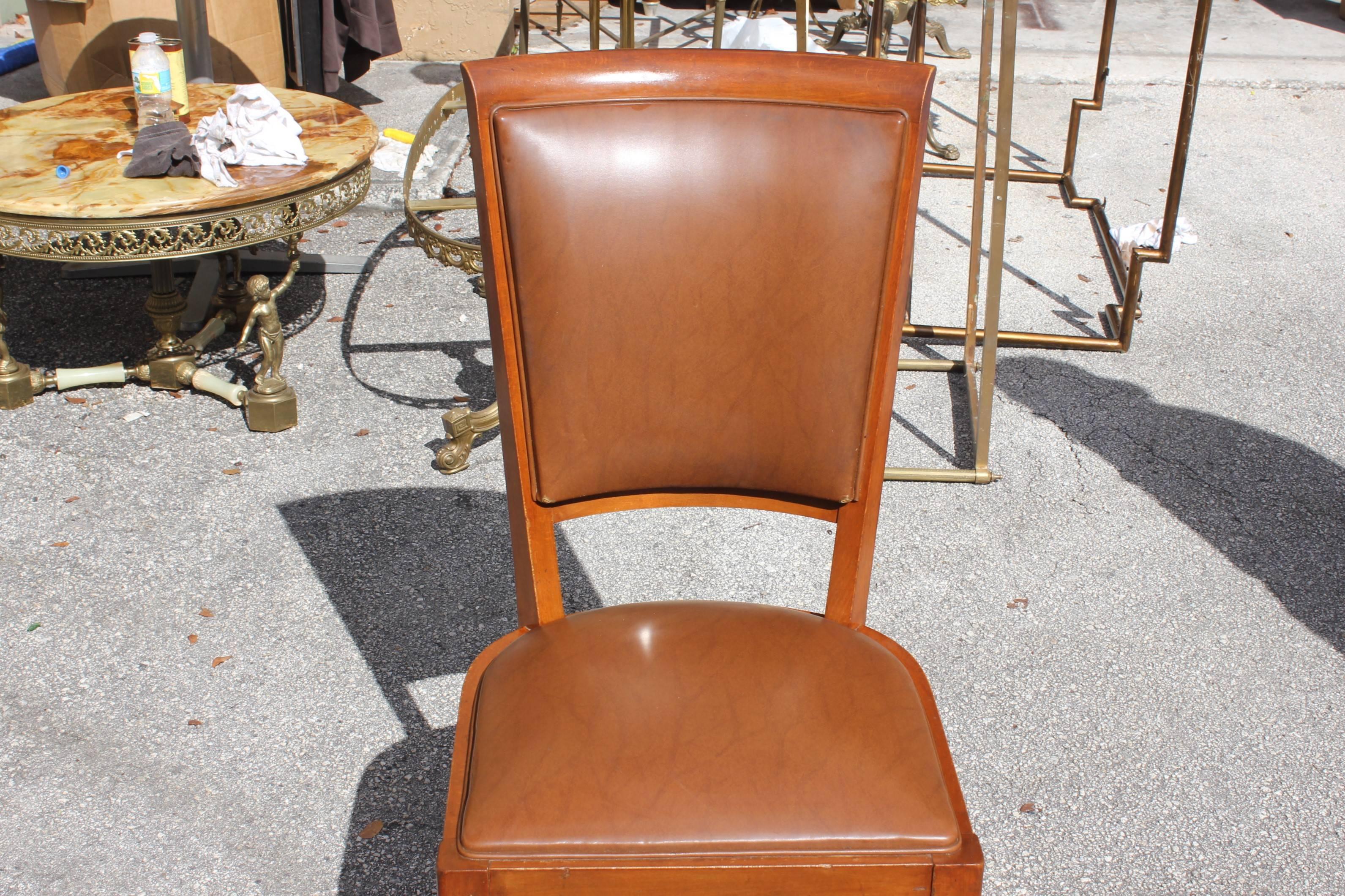 Classic Set of Seven French Art Deco Solid Mahogany Dining Chairs, circa 1940s 2