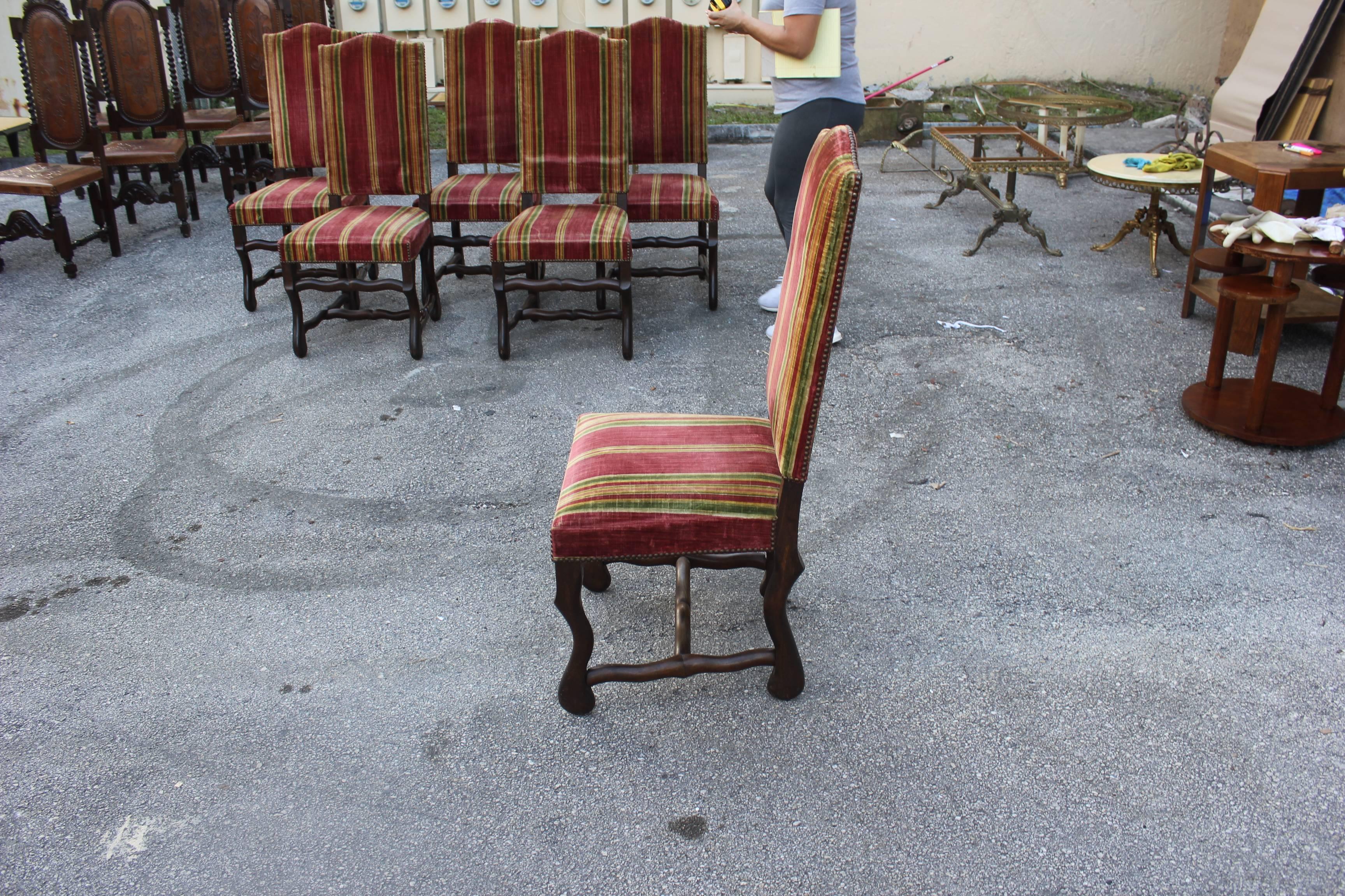 Monumental Set of Six Louis XIII Style Walnut Os De Mouton Dining Chairs 4