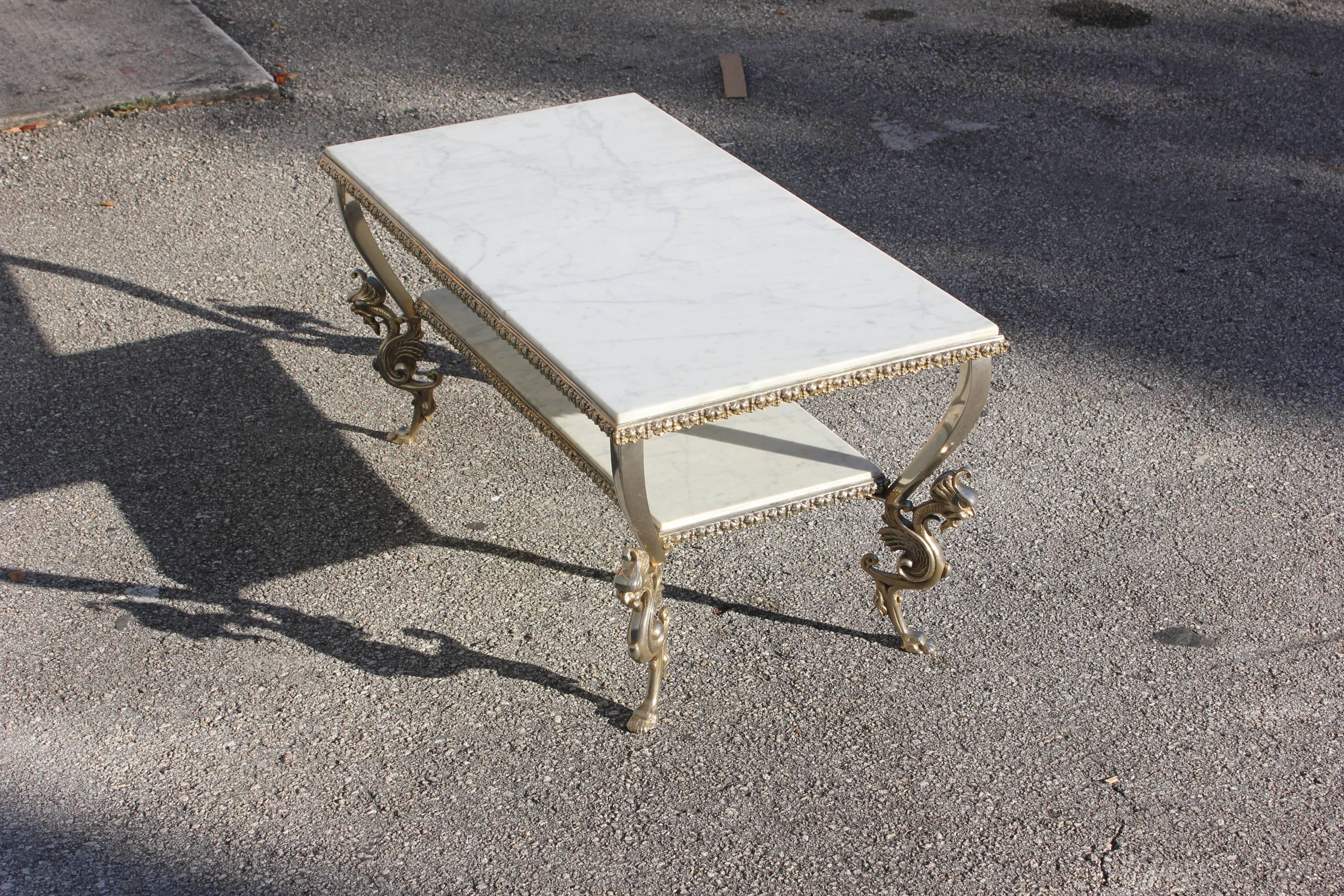 French Maison Jansen Two-Tier Bronze '' Dragon Leg'' Coffee Table with Marble Top