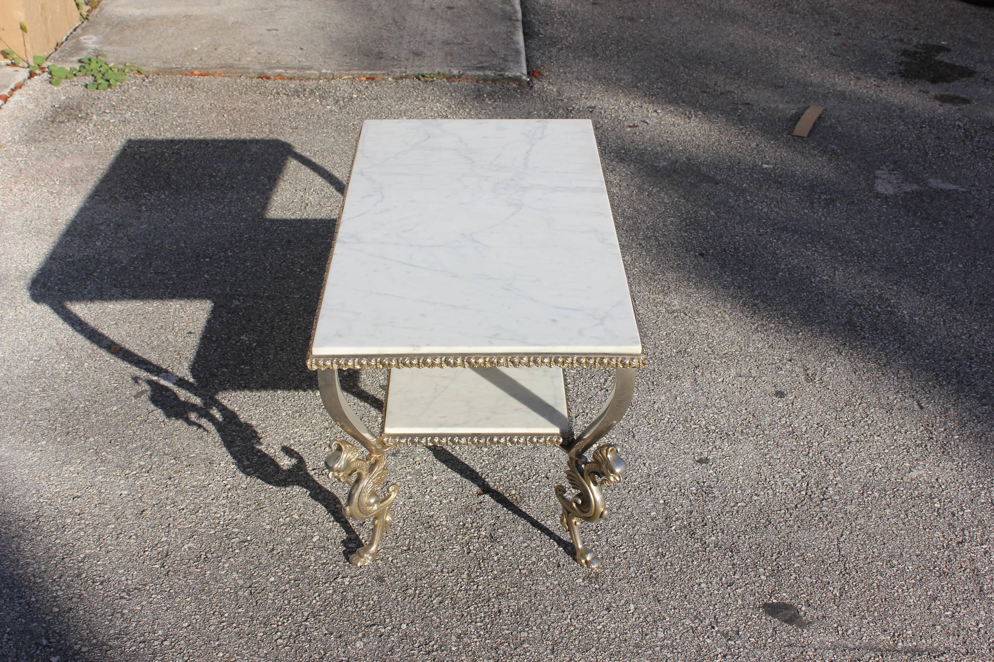 Maison Jansen Two-Tier Bronze '' Dragon Leg'' Coffee Table with Marble Top In Excellent Condition In Hialeah, FL