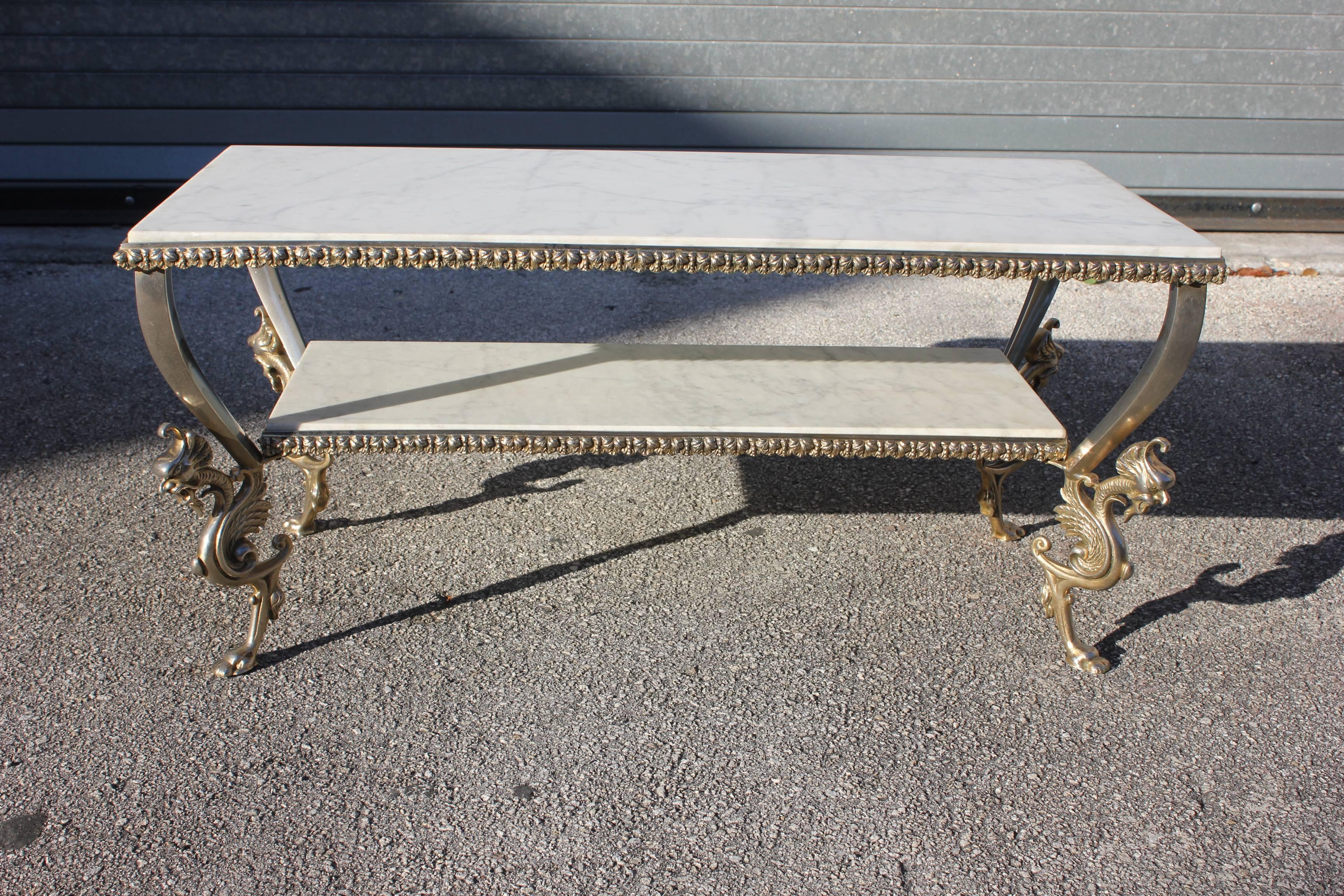 Mid-20th Century Maison Jansen Two-Tier Bronze '' Dragon Leg'' Coffee Table with Marble Top