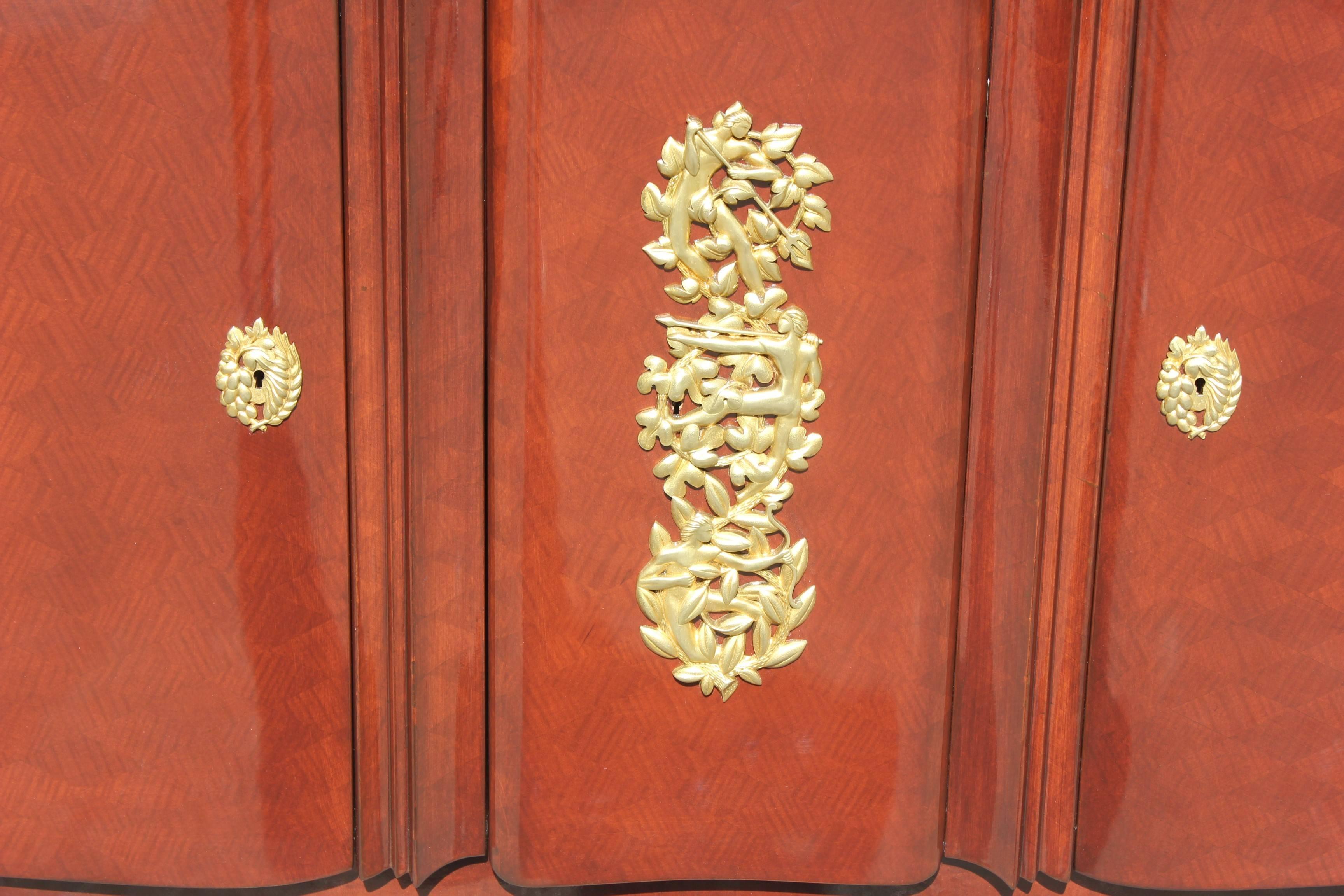 Bronze Impressive French Art Deco Rosewood Sideboard by Jules Leleu, circa 1935s