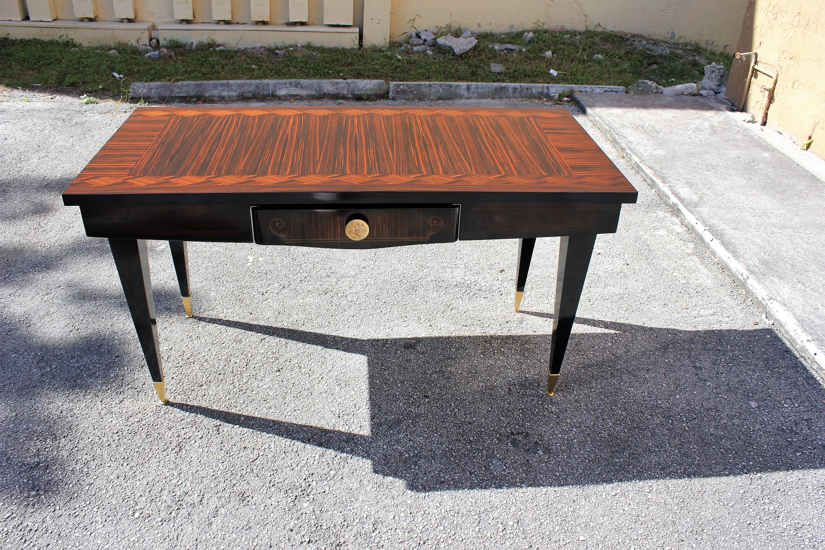 French Art Deco Exotic Macassar Ebony Mother-of-Pearl Writing Desk, circa 1940s 4
