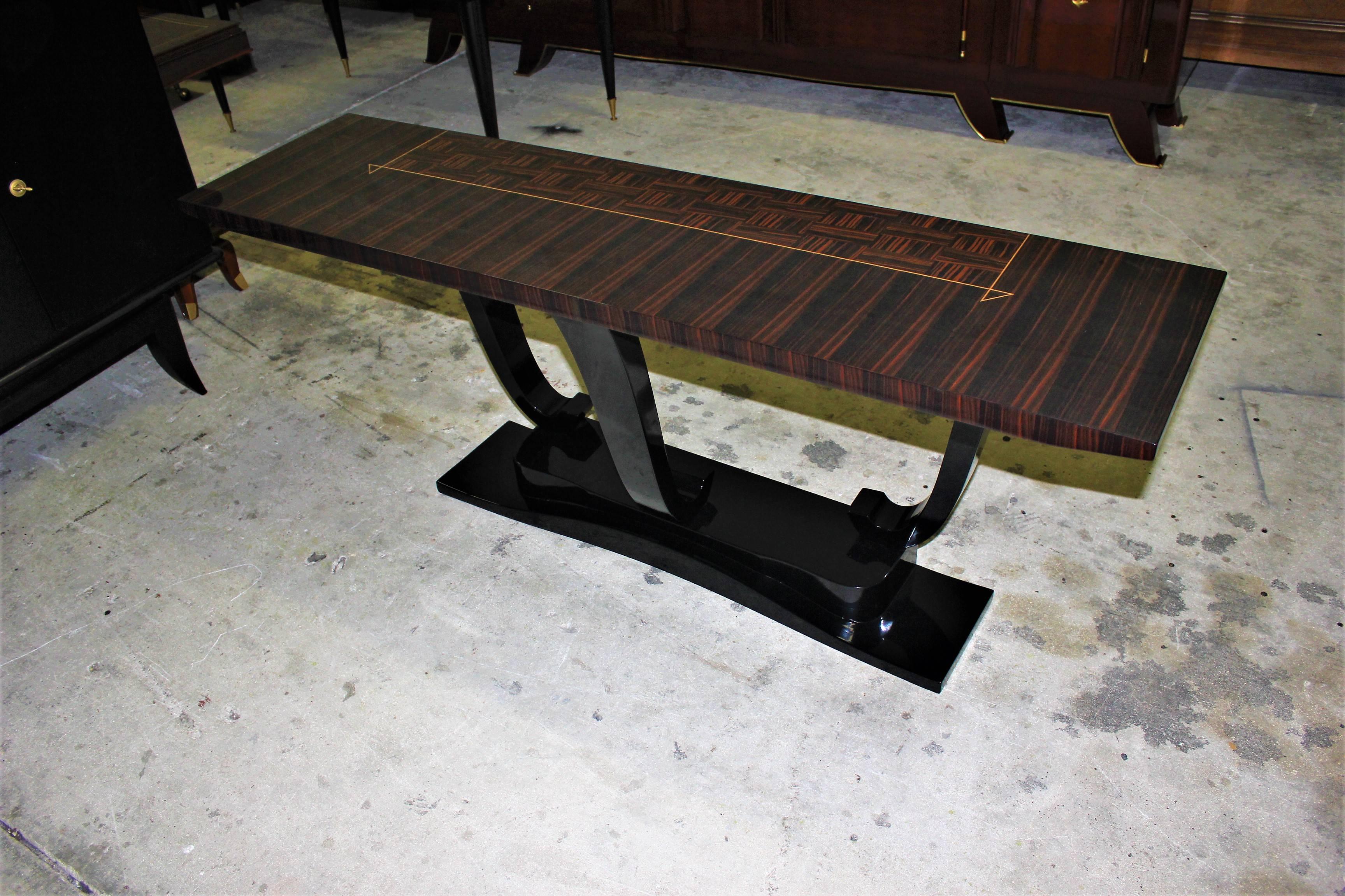 Mid-20th Century Spectacular French Art Deco Exotic Macassar Ebony Console Table, circa 1940s