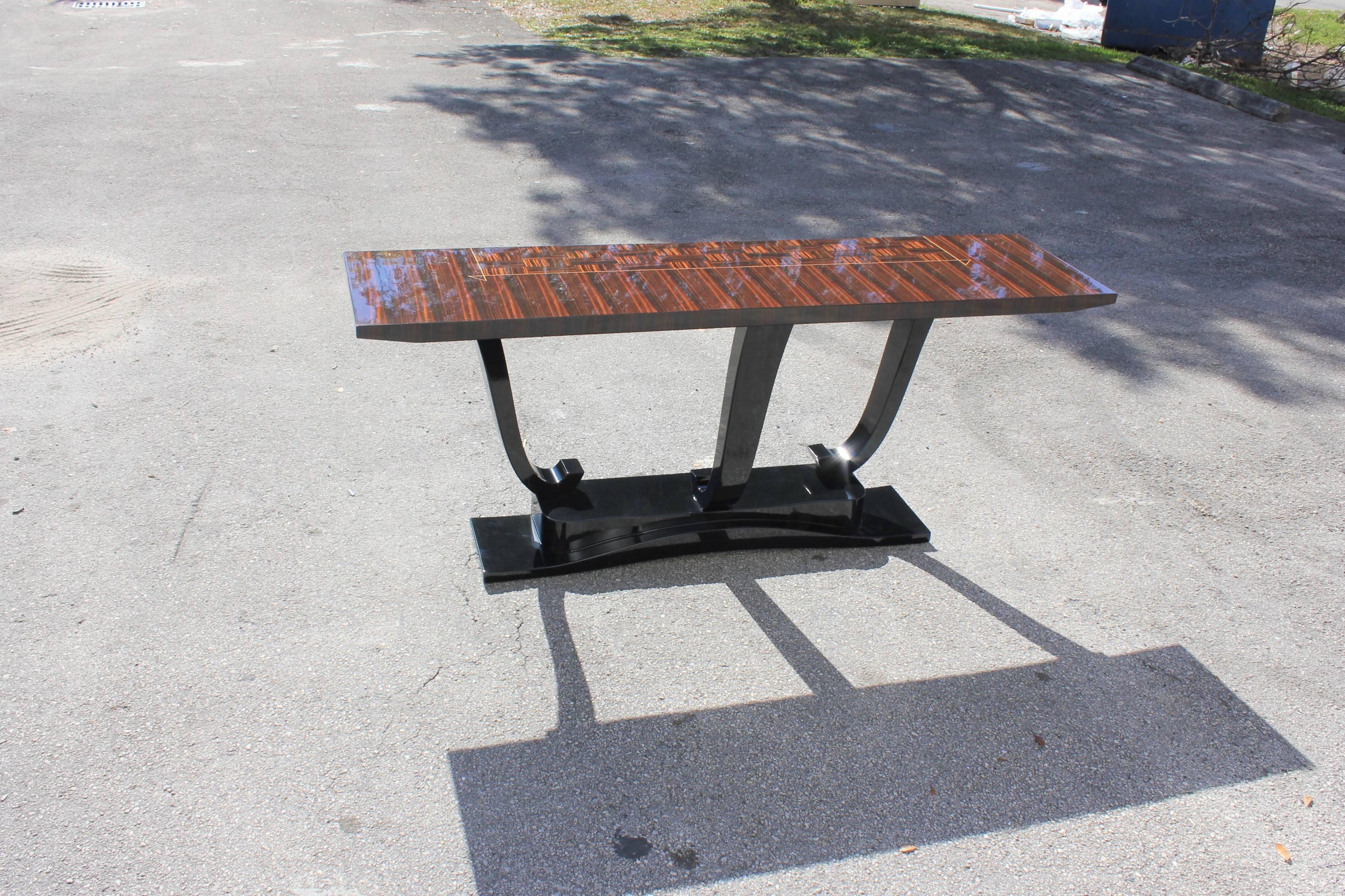 Spectacular French Art Deco Exotic Macassar Ebony Console Table, circa 1940s 2