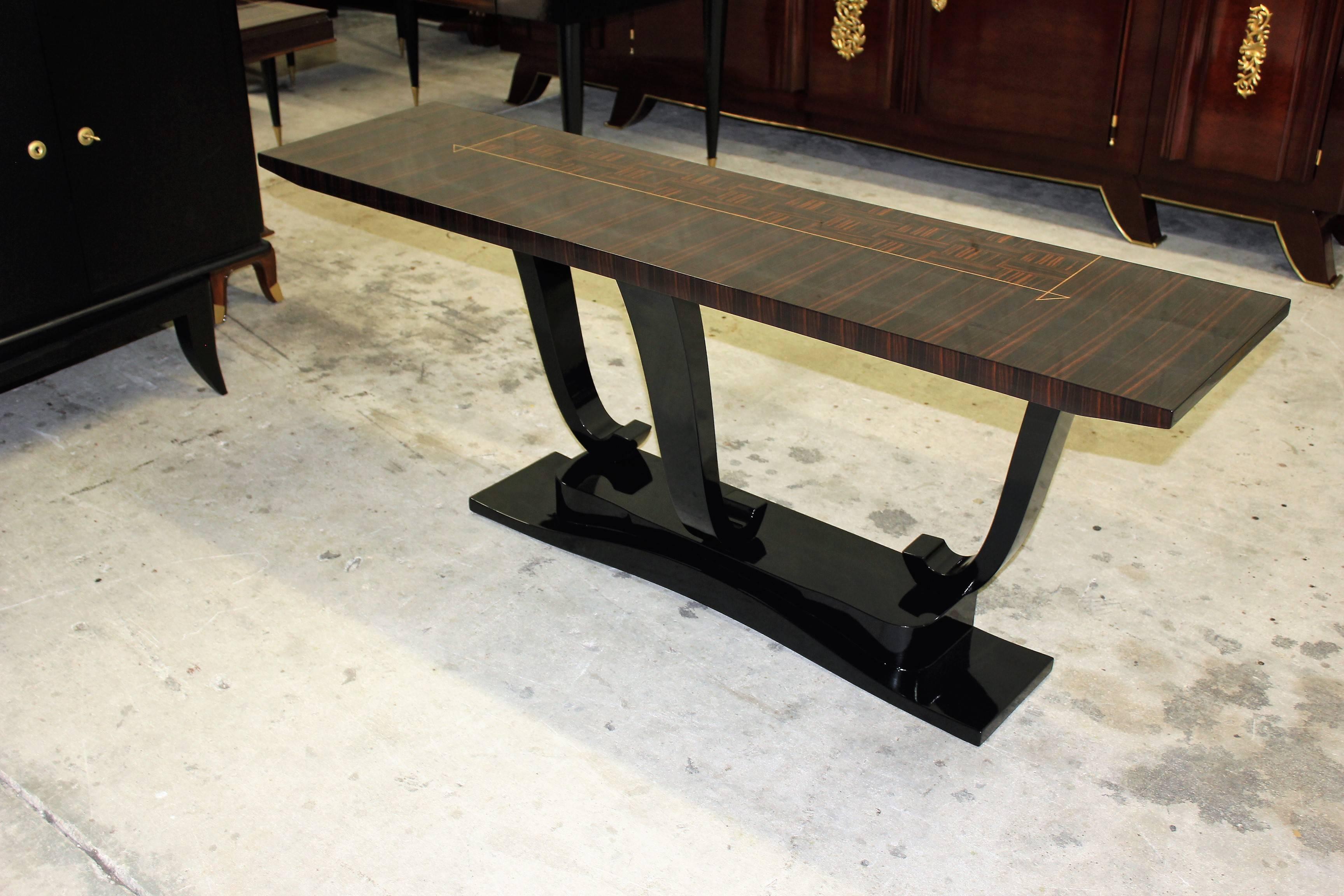 Spectacular French Art Deco Exotic Macassar Ebony Console Table, circa 1940s 5