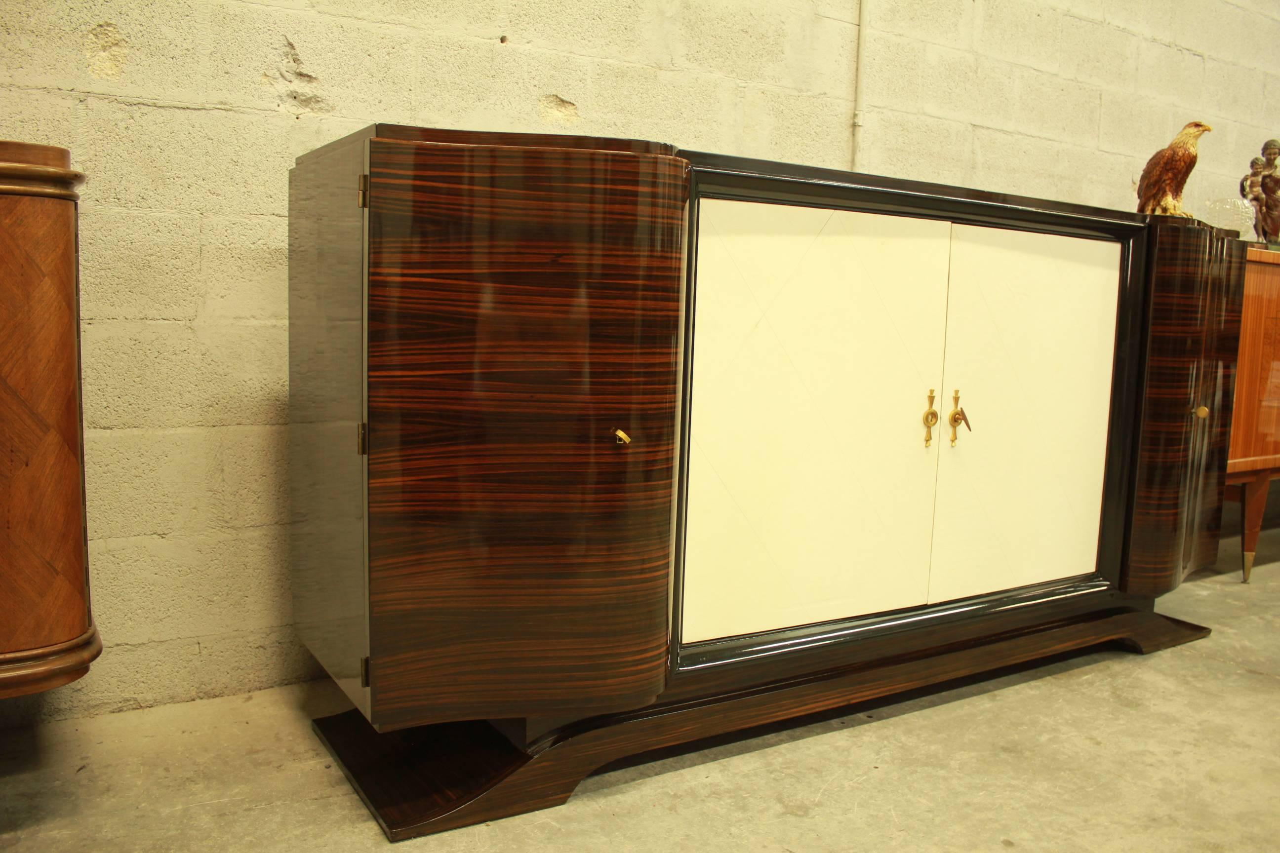 Mid-20th Century French Art Deco Macassar Sideboard or Bar with Parchment by Maurice Rinck