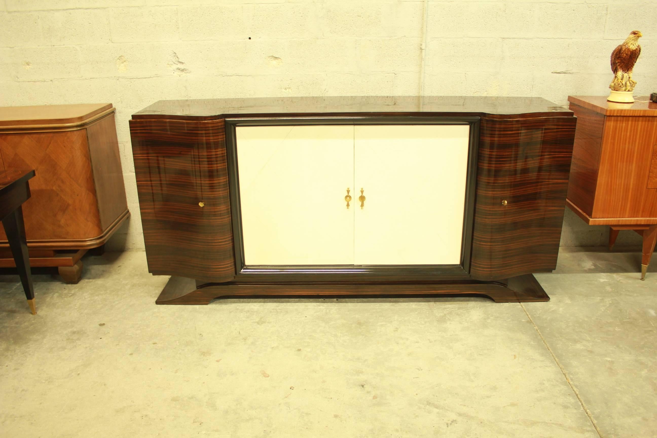 French Art Deco Macassar Sideboard or Bar with Parchment by Maurice Rinck 5