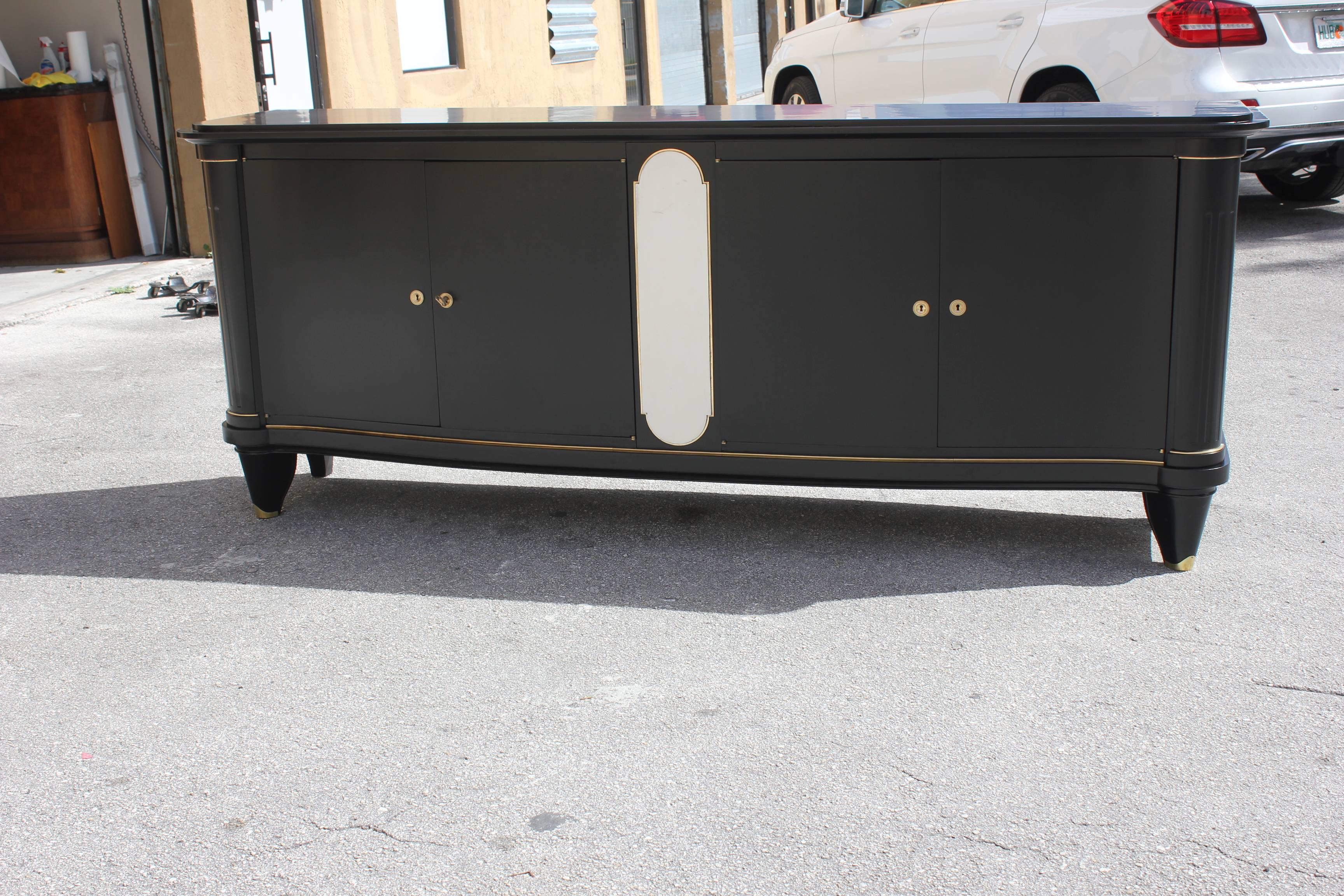 Monumental French Art Deco Ebonized Sideboard Parchment Center, 1940s In Excellent Condition In Hialeah, FL