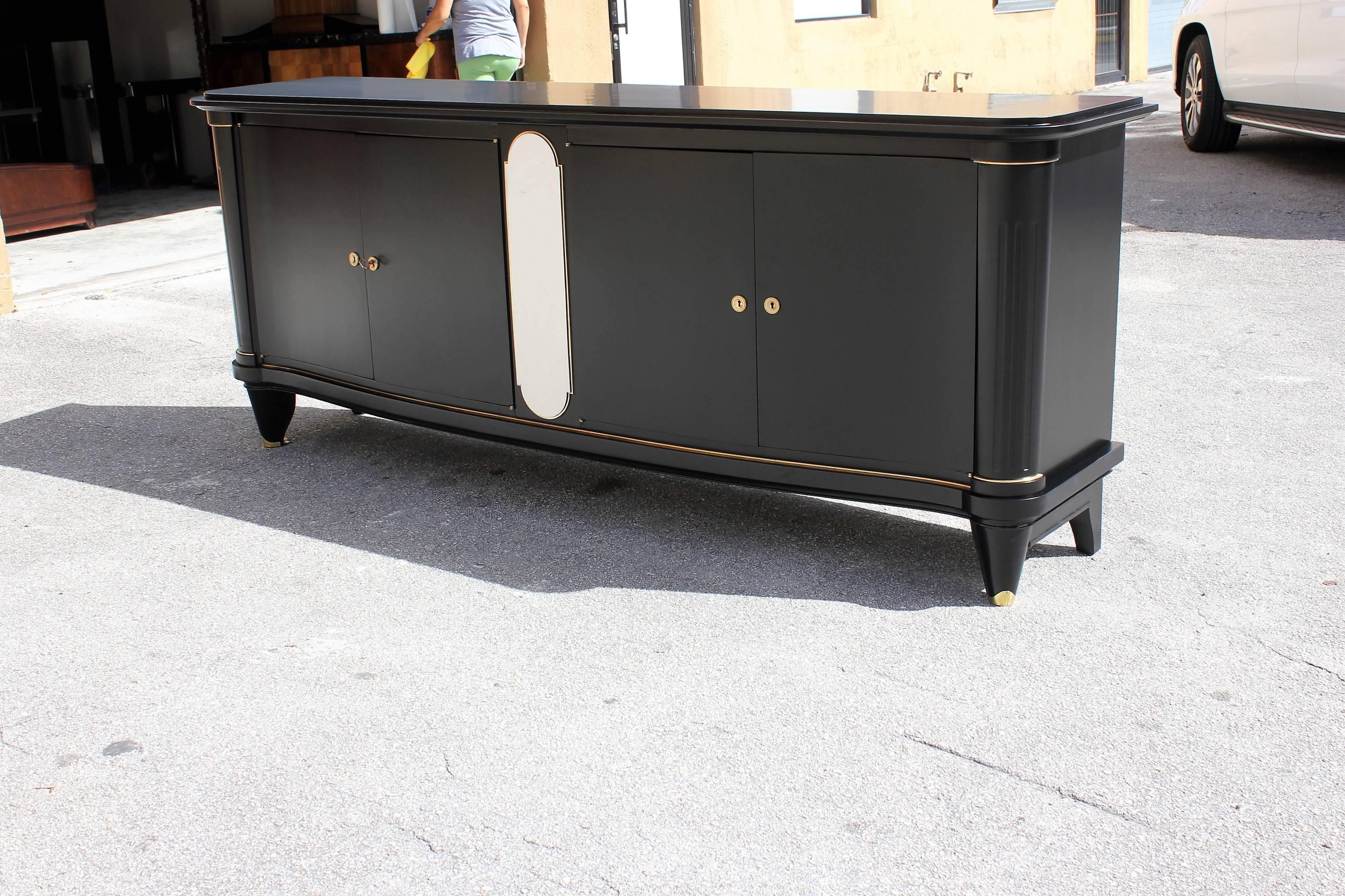 Mid-20th Century Monumental French Art Deco Ebonized Sideboard Parchment Center, 1940s
