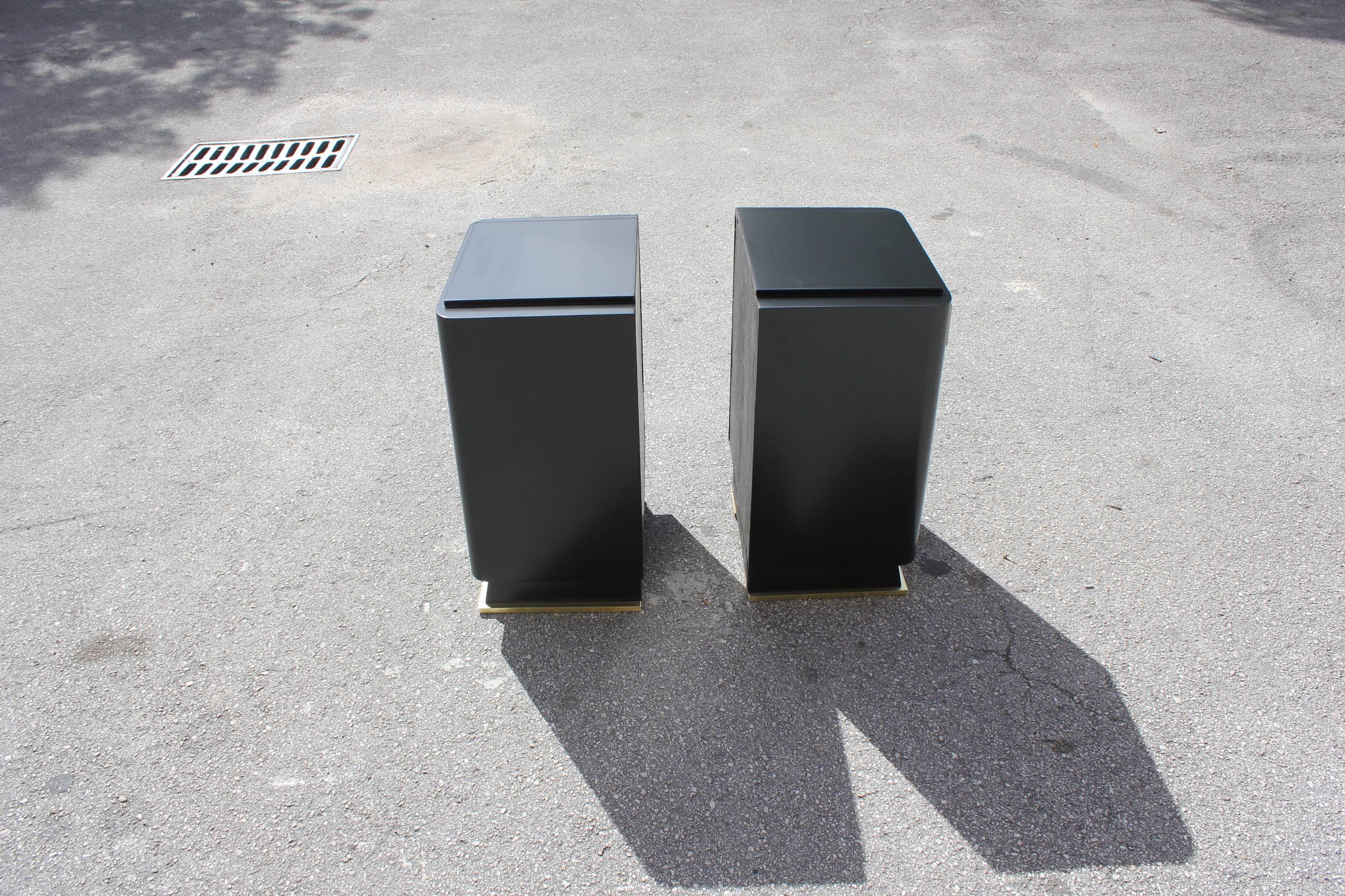 Bronze Classic Pair of French Art Deco Parchment, Ebonized Side Table, 1940s